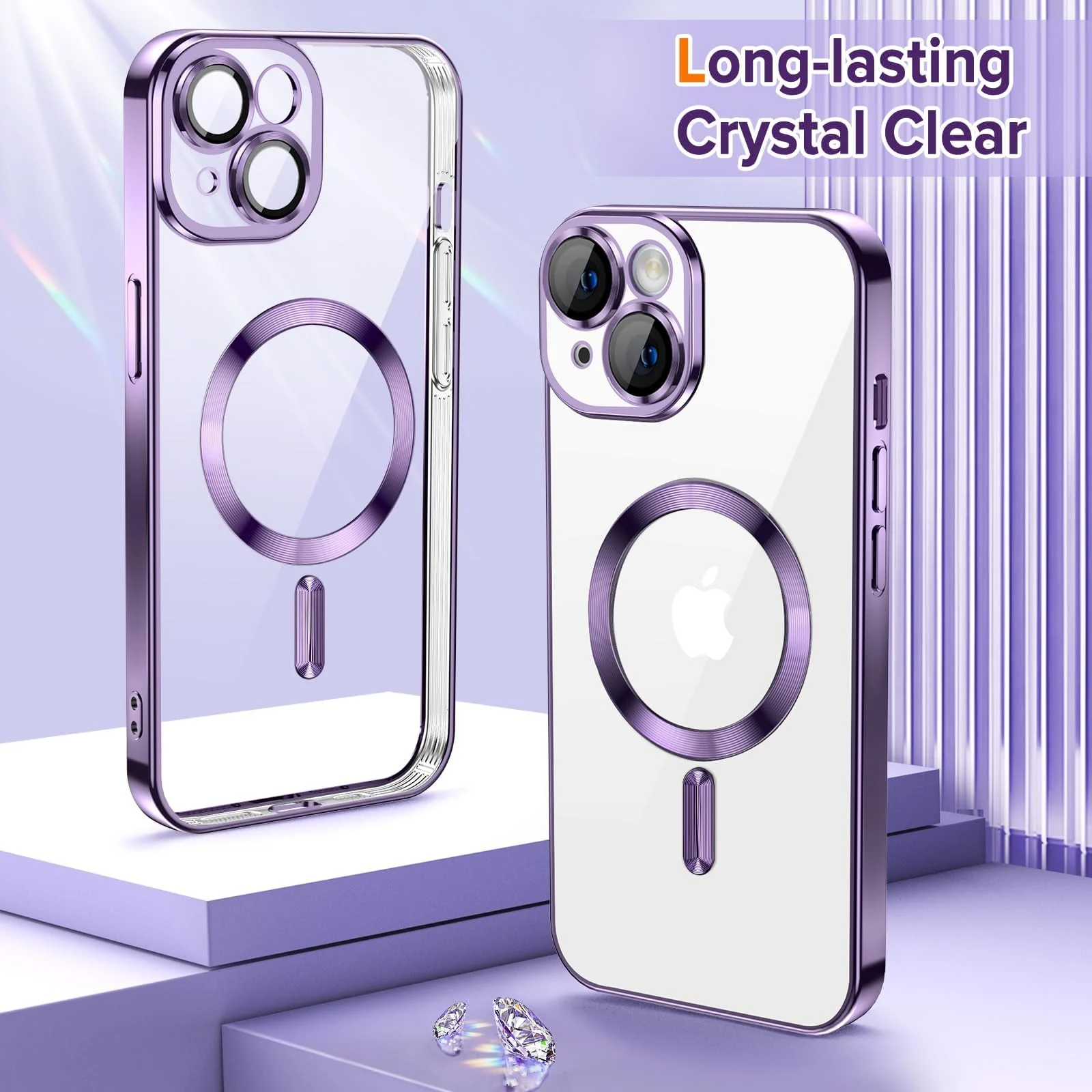 DL3 Mobilak Clear TPU Case for iPhone 13 (6.1 Inch) Compatible with, Compatible with MagSafe accessories, Supports wireless charging, Camera protection - Deep Purple
