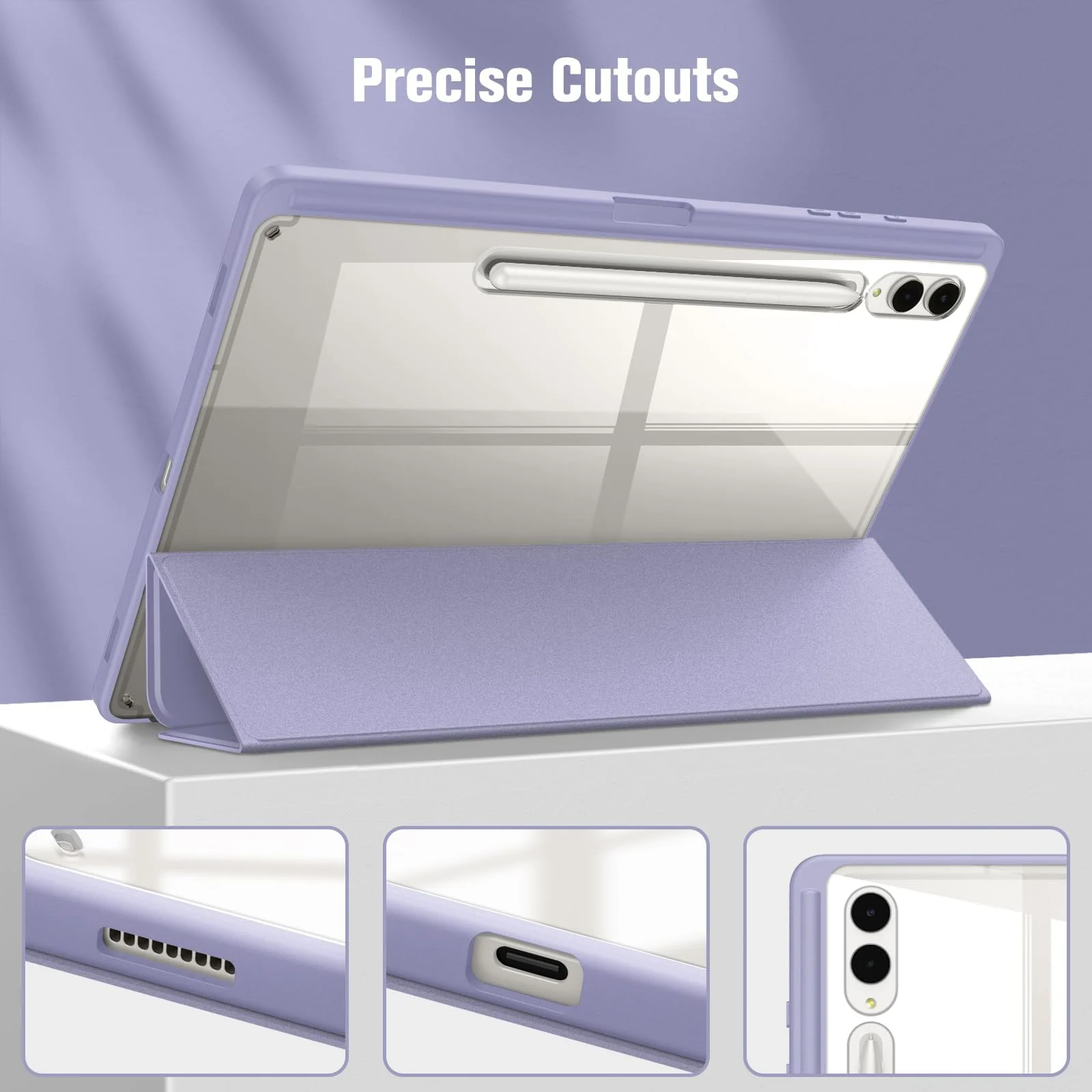 DL3 Mobilak Hybrid Slim Case for Samsung Galaxy Tab S8 Plus 2022/S7 FE 2021/S7 Plus 2020 12.4 Inch with S Pen Holder, Shockproof Cover with Clear Transparent Back Shell, Auto Wake/Sleep - Lilac Purple
