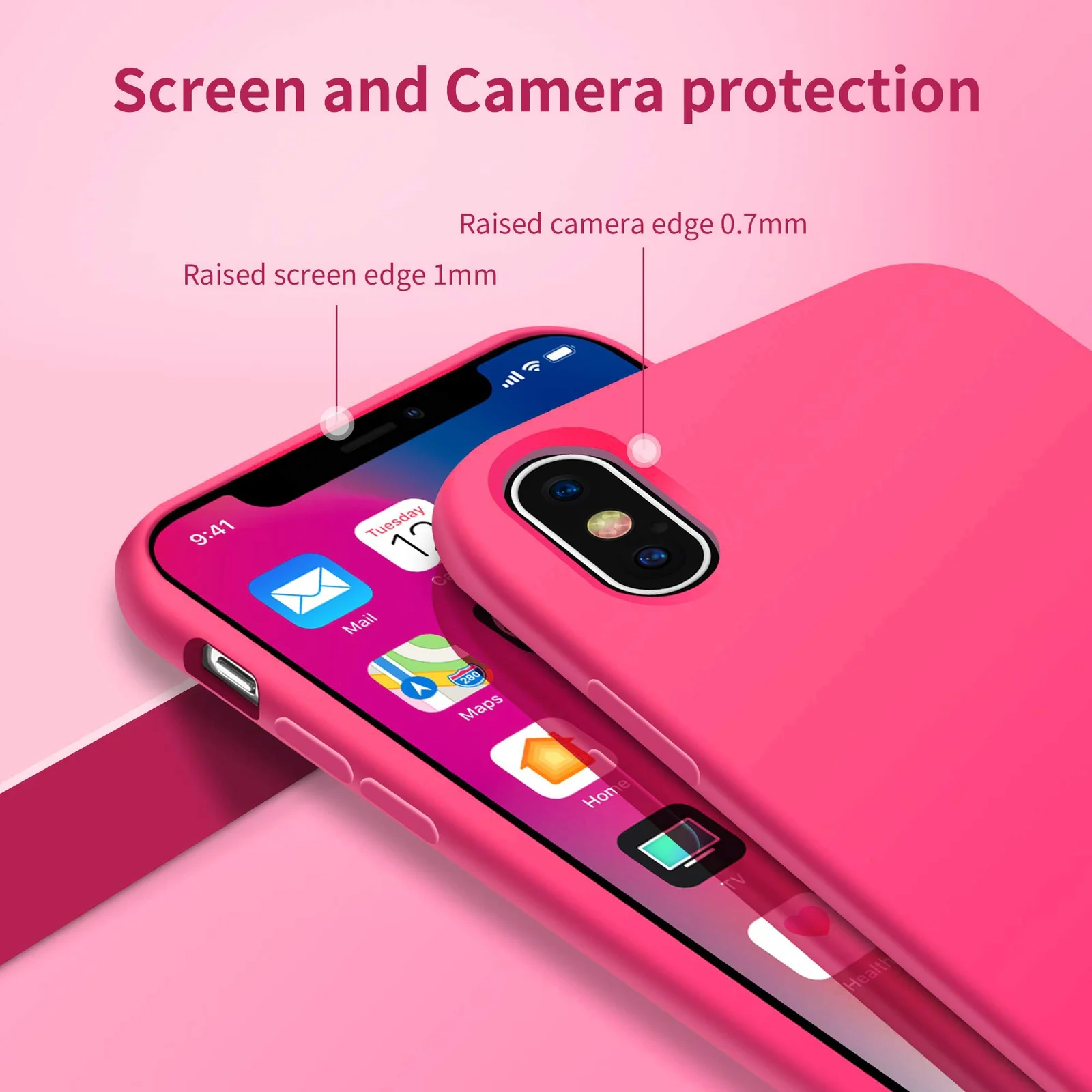 DL3 Mobilak Compatible with iPhone XS Max Case, Liquid Silicone Case, Full Body Protective Cover, Shockproof, Slim Phone Case, Anti-Scratch Soft Microfiber Lining - Neon Pink 2