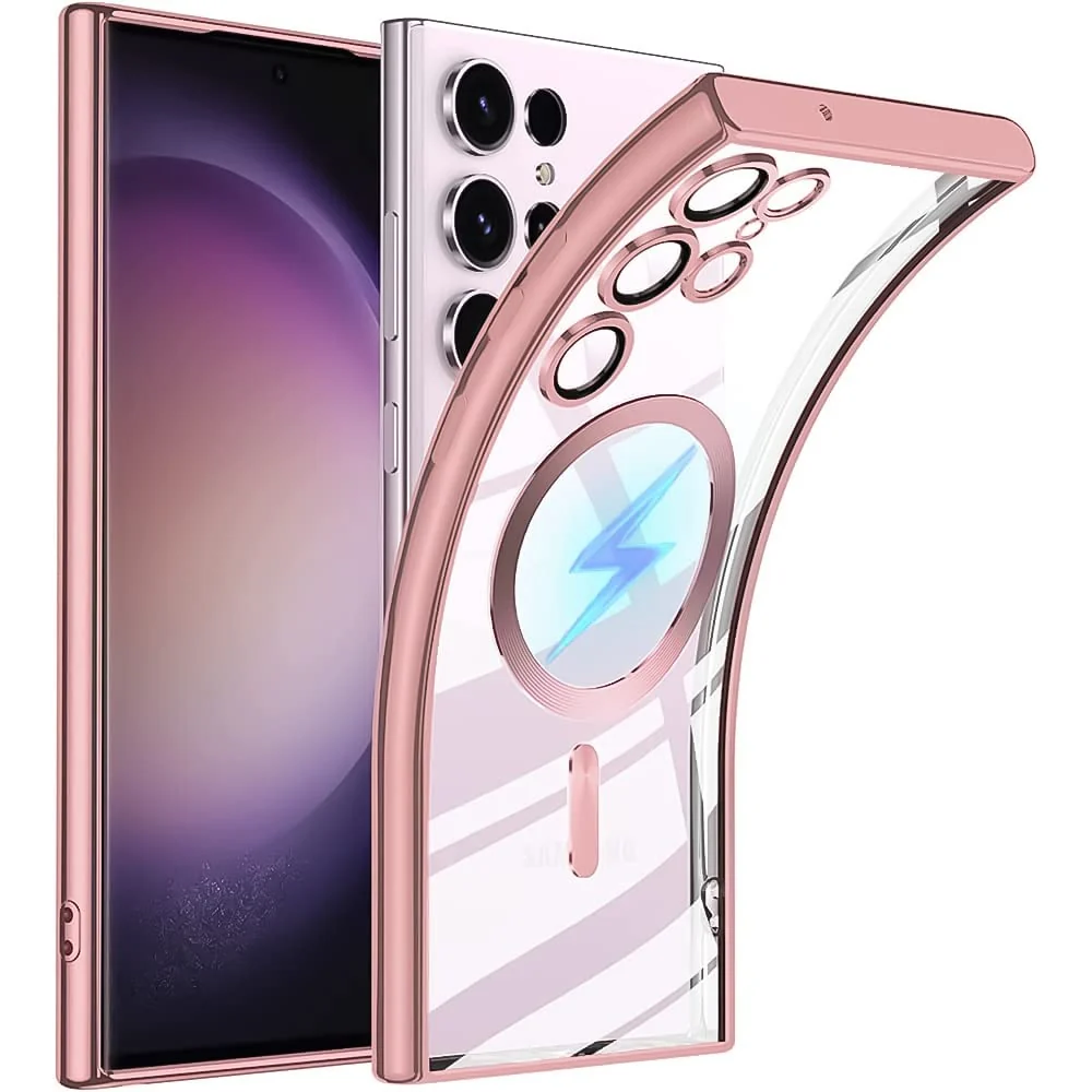 DL3 Mobilak Clear TPU Case with Electroplated Edges for Samsung Galaxy S22 Ultra with Camera Protection - Rose Gold