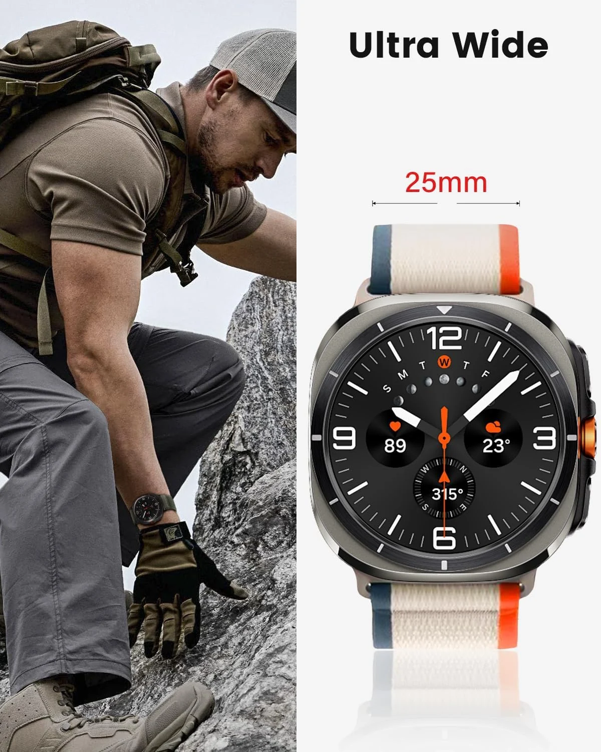 DL3 Mobilak For Samsung Galaxy Watch ultra Strap 47mm, One Click Trail Loop Strap for Men Women, Soft Nylon Sport Loop Elastic Replacement Wristband for Galaxy Watch 7 Ultra - Gray Green