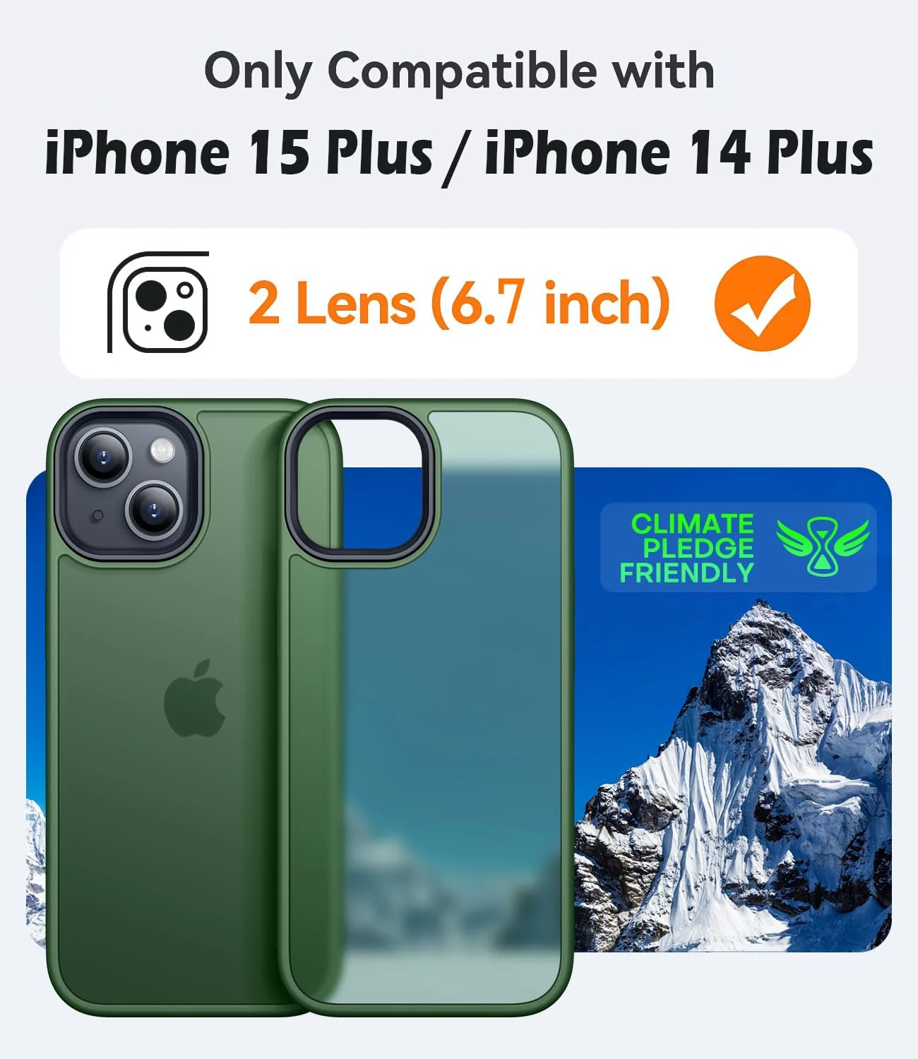 DL3 Mobilak Matte Protective Case for iPhone 15 Plus / iPhone 14 Plus with Camera Protection and Shockproof Design - Green