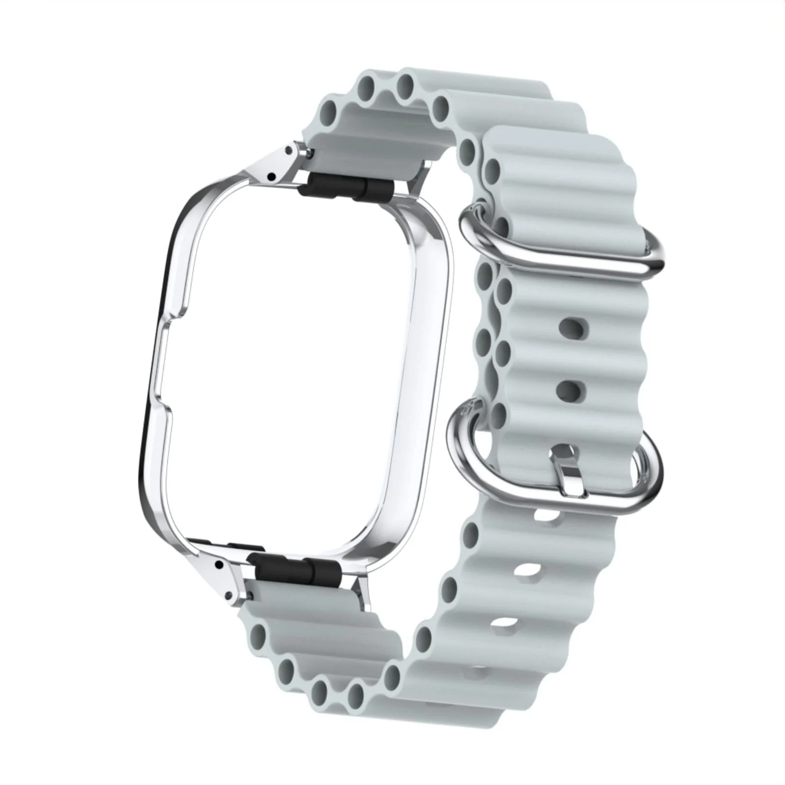 DL3 Mobilak Ocean Strap Compatible with Xiaomi Redmi Watch 2 Lite/Poco Watch/Horloge 2, Adjustable Silicone Strap with Metal Buckle, Band With Frame Metal Women Men Replacement Strap - Gray