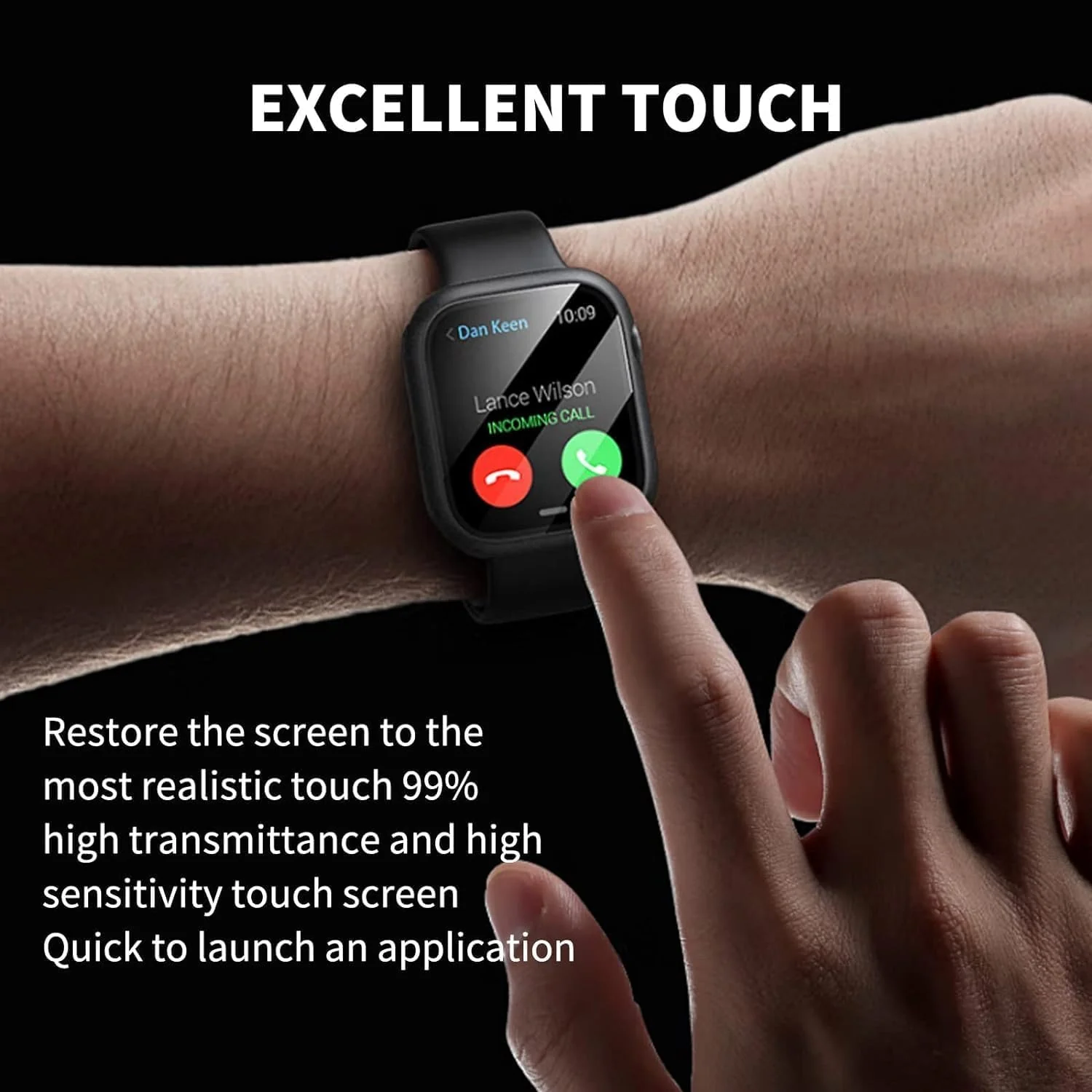 DL3 Mobilak Hard Case Designed for Apple Watch Series 8/7/6/5/4/Series SE/SE 2 44mm, Built-in 9H [HD Clear] Tempered Glass Screen Protector, [Full Protection] Slim Cover for 44mm - Black