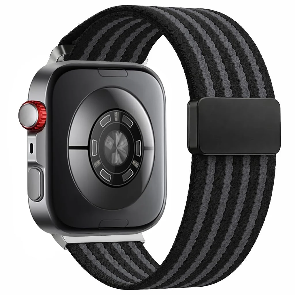 DL3 Mobilak Braided Strap for Huawei Watch Fit 4 / Fit 4 Pro/Fit 3 Bracelet, Quick Release Adjustable Nylon Sport Elastic Loop Band, Anti-Slip Magnetic Buckle Stretchy Nylon Strap - Black Striped