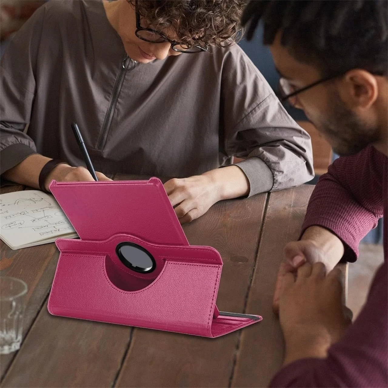 DL3 Mobilak Protective Cover for Xiaomi Pad 7 / Xiaomi Pad 7 Pro 2024 11.2 inch, 360° Rotatable Smart Stand, Leather Folio Flip Cover with Multi-Angle Viewing, Auto Wake Sleep - Pink