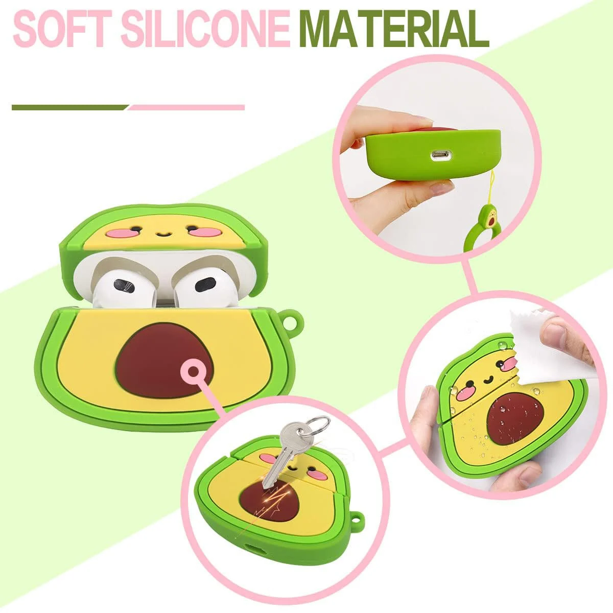 DL3 Mobilak Compatible with AirPods Pro 2/1 Gen Case Soft Silicone Shockproof Cover for Apple iPod Pro 2nd/1st Generation, New 3D Cute Cartoon Creative Fun Case with Keychain Design - Avocado Smile