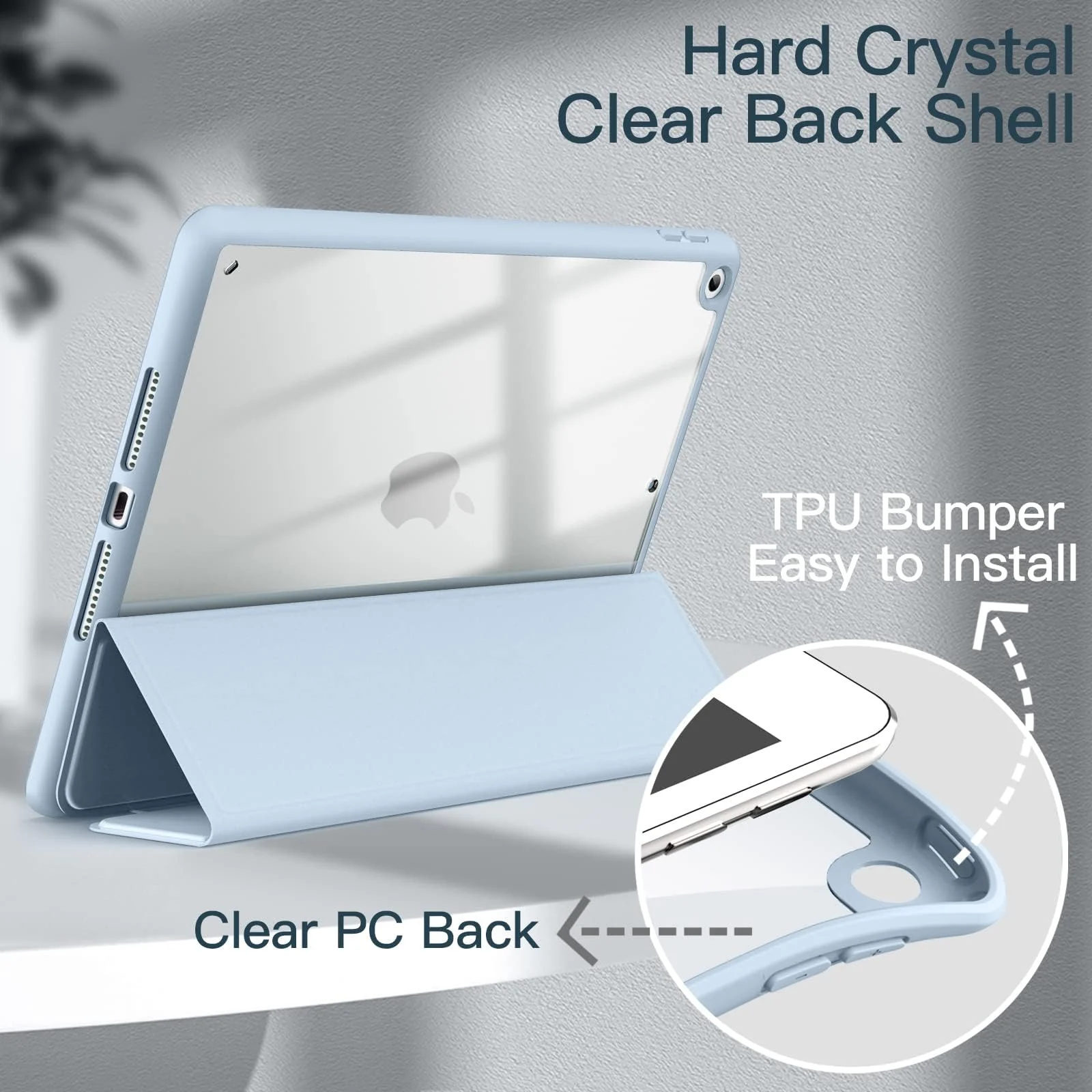 DL3 Mobilak Case for iPad 10.2-Inch (9th/8th/7th Generation, 2021/2020/2019), Clear Shockproof Back Cover Built-in Pencil Holder, Auto Sleep/Wake - Sky Blue