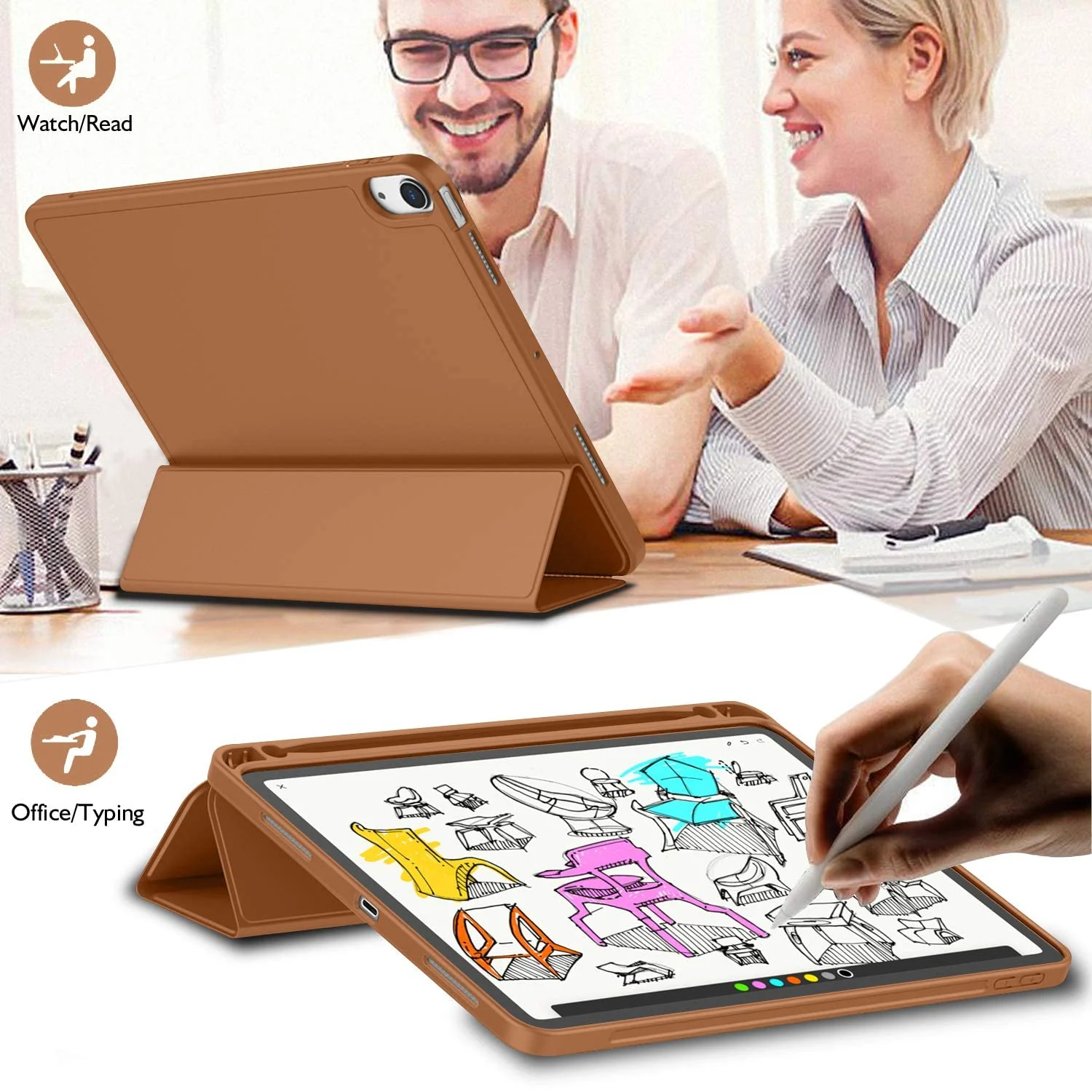 DL3 Mobilak Smart Case for Samsung Galaxy Tab S8 Plus 2022/S7 FE/S7 Plus 12.4 with Pencil Holder, Soft TPU Smart Stand Back Cover Auto Wake/Sleep Feature - Brown