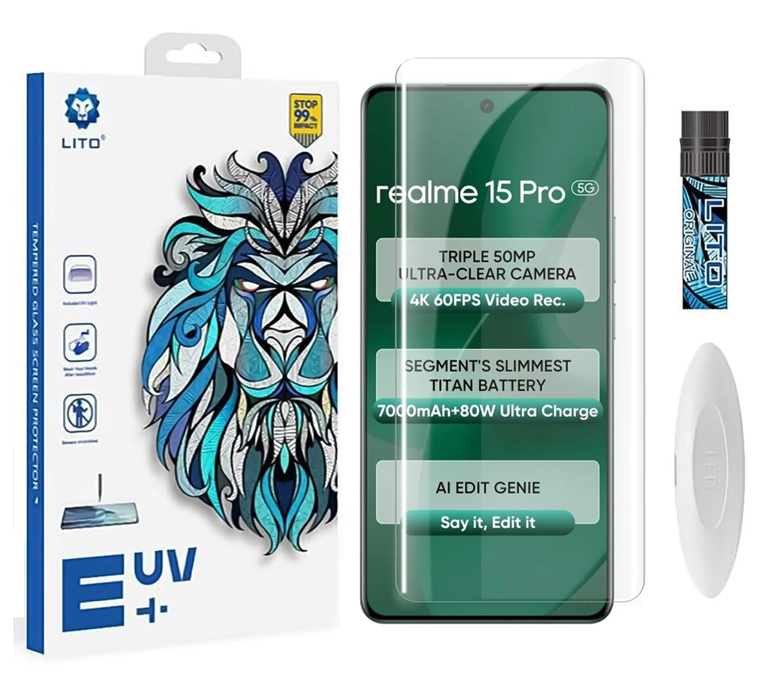 DL3 Mobilak Li-to Screen Protector realme 15 Pro [Liquid UV Tempered Glass] Full Screen adhesive [Sensitive Touch][Fingerprint Sensor Compatible] HD - Clear