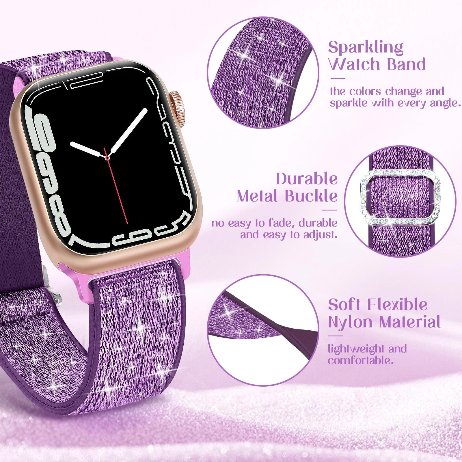 DL3 Mobilak Stretchy Bling Band For Apple Watch 49mm 46mm 45mm 44mm 42mm Women, Nylon Sparkly Strap Solo Loop Glitter Wristband for iWatch Series 11 10 9 8 7 6 5 4 SE3 SE2 SE Ultra 3 2 1 - Purple