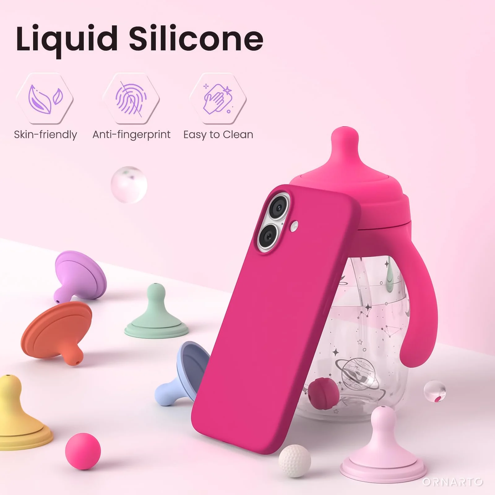 DL3 Mobilak Liquid Silicone Case for iPhone 17 6.3-Inch, Supports wireless charging, Shock-absorbing protection, Scratch-resistant surface - Fuchsia
