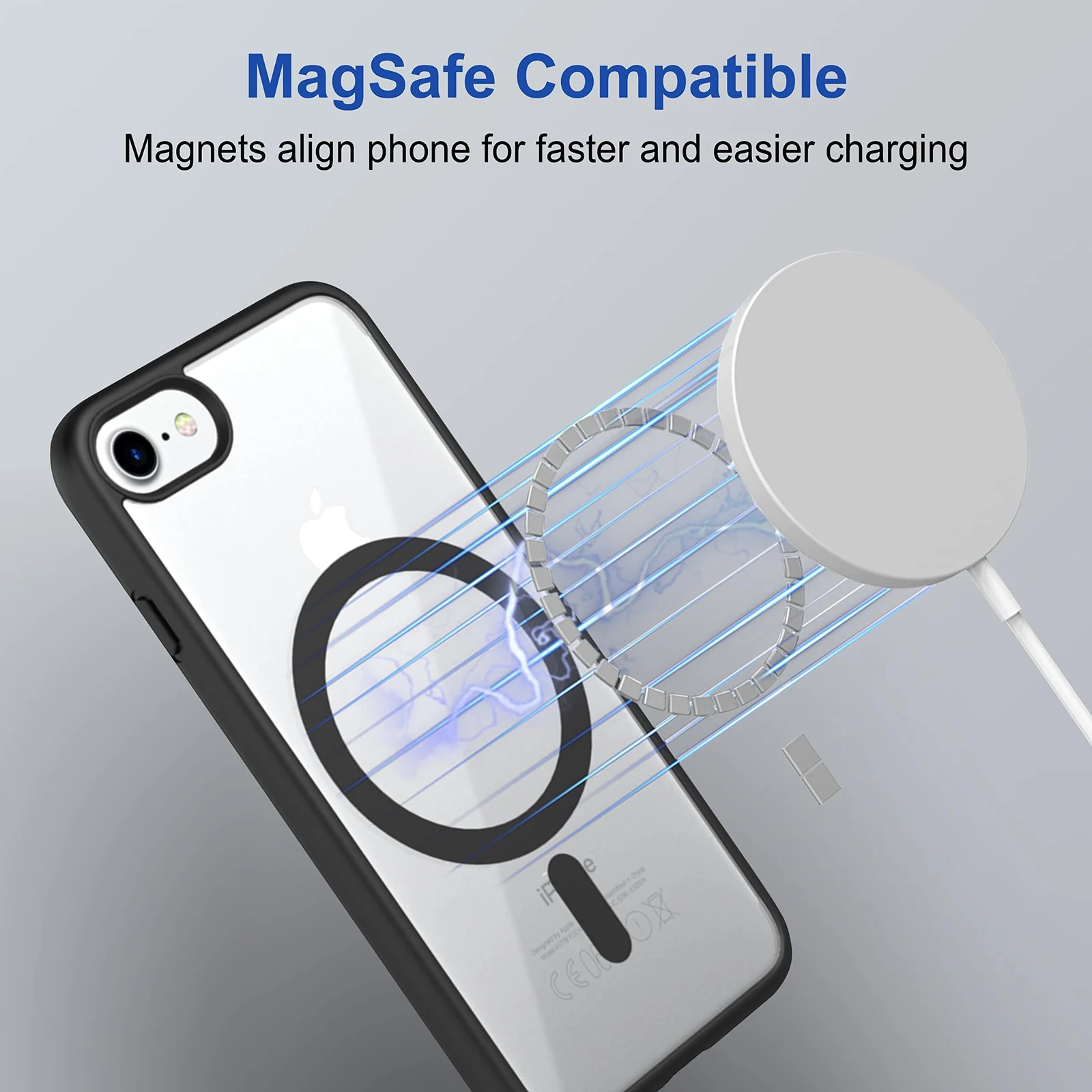 DL3 Mobilak Clear TPU Case for iPhone 7 Plus / 8 Plus, Compatible with MagSafe accessories, Camera protection, Shock-absorbing protection - Black
