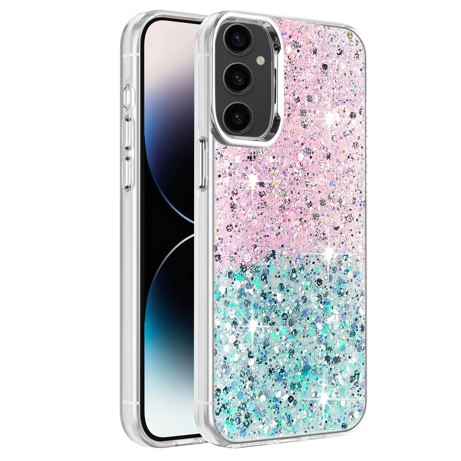 DL3 Mobilak Glitter Rhinestone Protective Case for Samsung Galalxy A16 5G with Shockproof Design - Pink Green