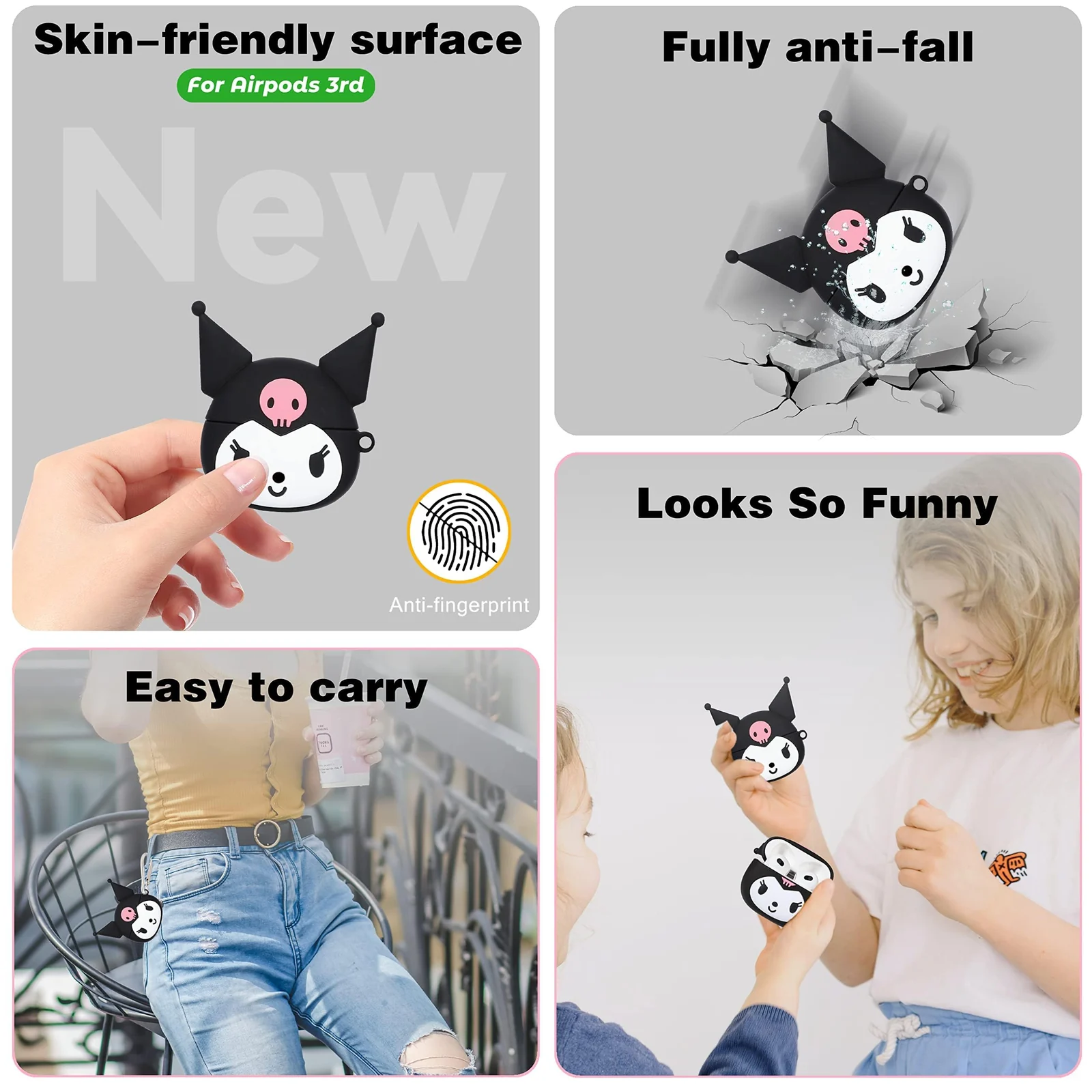 DL3 Mobilak For AirPods 3 Case Soft Silicone Shockproof Cover for Apple AirPods 3rd, New 3D Cute Cartoon Creative Fun Case Skin with Keychain Design for Air pods 3rd Charging Case - Kitty Black