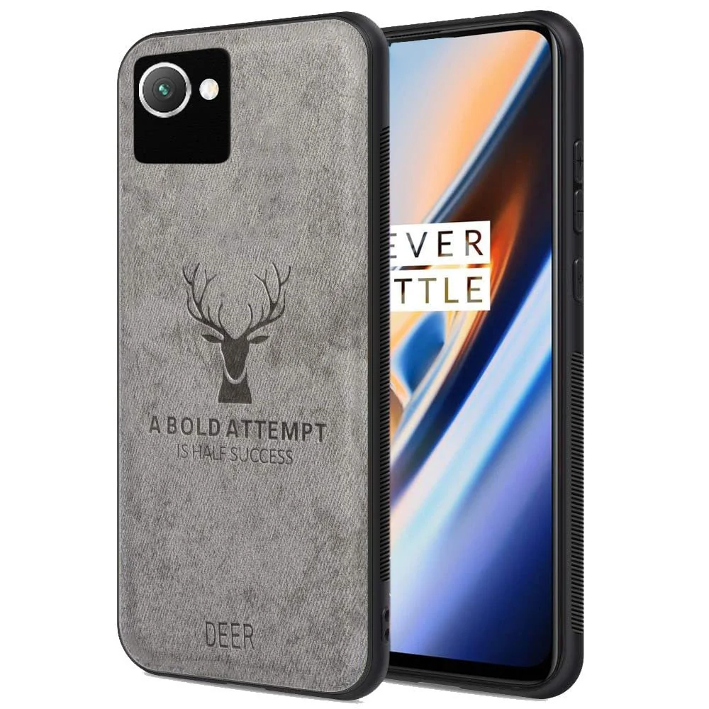 Dl3 Mobilak Case For Realme C30s Luxury Soft Texture Deer Patterned TPU Leather Protective, Dirt-Resistant, Anti-Shock, Anti-Fingerprint, Cover Full Body Protective (Black)