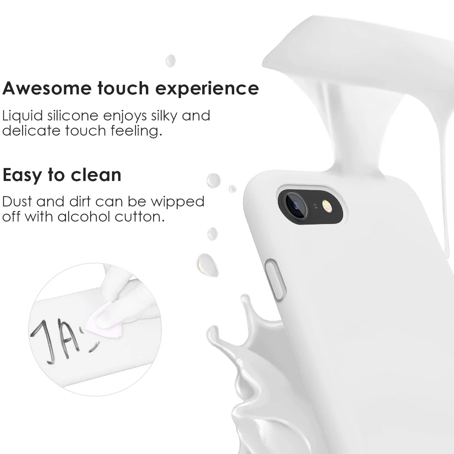 DL3 Mobilak Liquid Silicone Protective Case with Soft Microfiber Lining for iPhone SE 2022, SE 2020, iPhone 7, iPhone 8 - White
