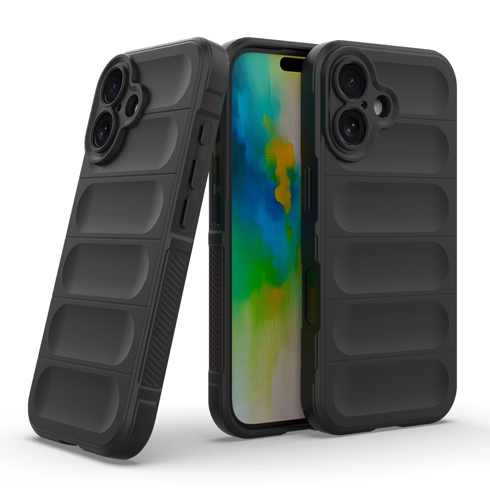 DL3 Mobilak Silicone Case for iPhone 16 6.1-Inch Heavy Duty Protective [Slim Fit] Shockproof Soft Flexible Protective Design Shock-Absorption TPU Cover With Camera Protection - Black