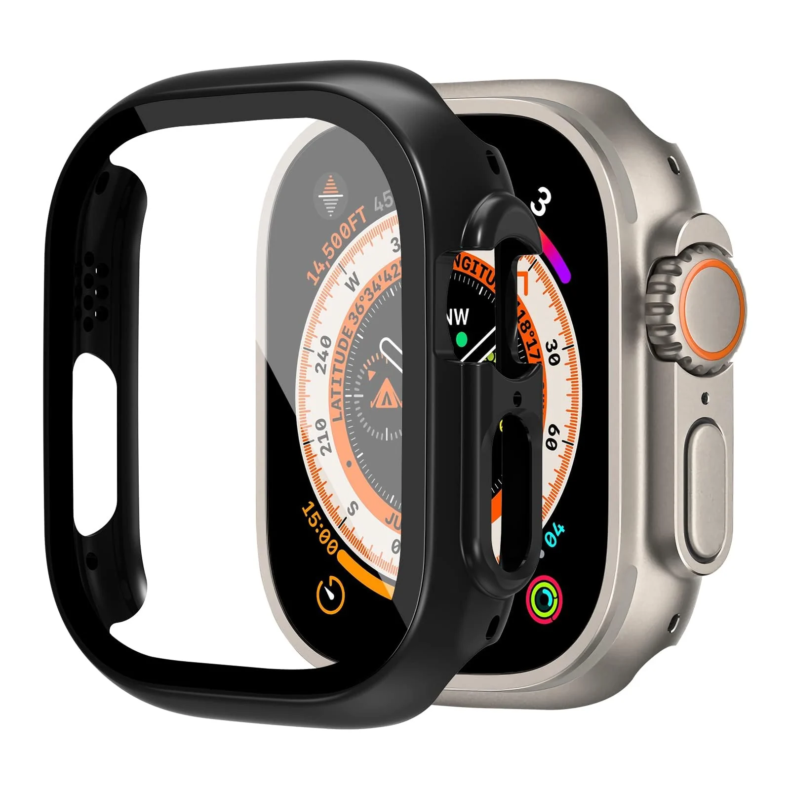 DL3 Mobilak Stainless Steel Band with Case Compatible with Apple Watch Ultra 49mm, Men Woman Business Metal Strap with Protective Bumper Cover for Apple Watch Ultra 2 Ultra 49mm - Black