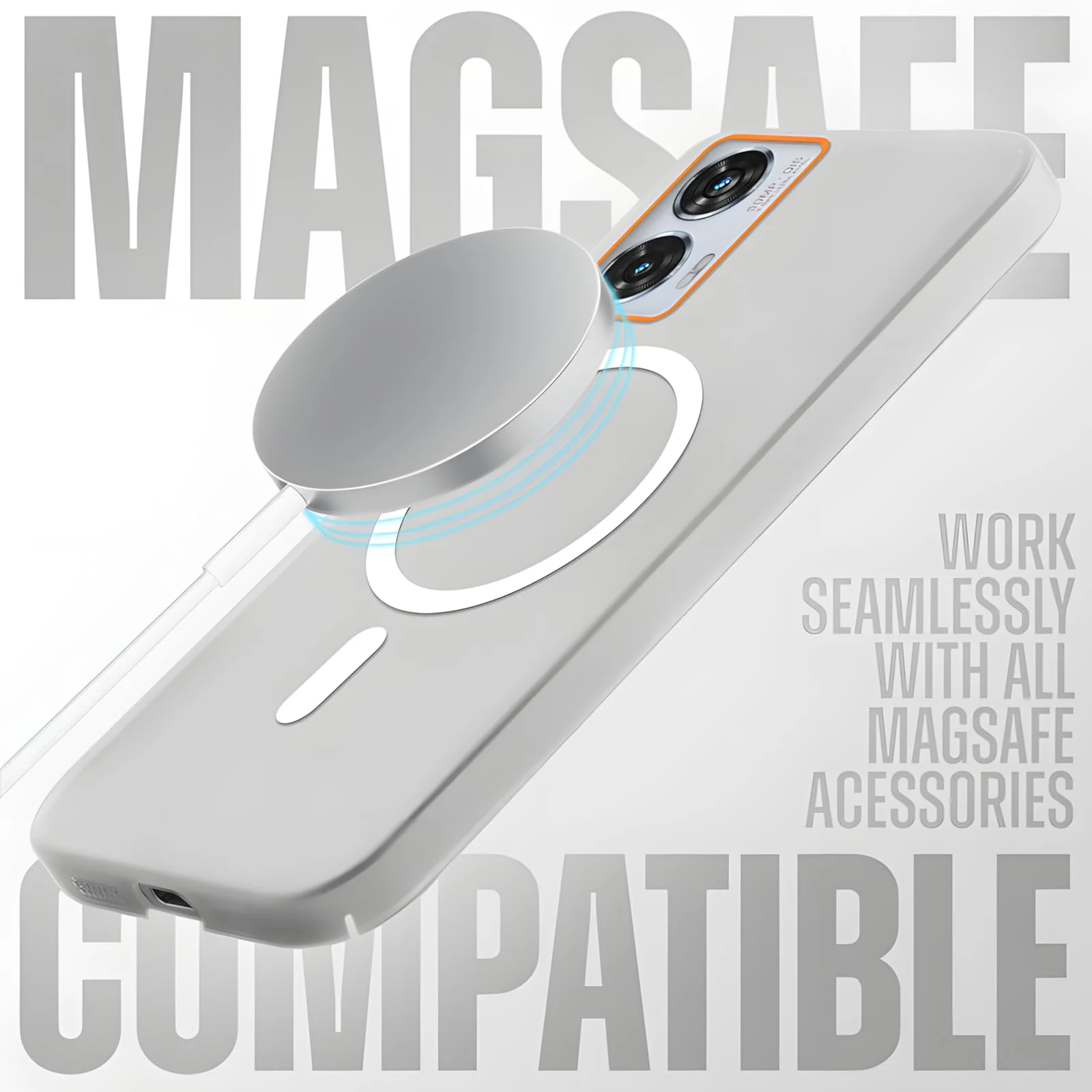 DL3 Mobilak Case Back Cover for Motorola Edge 50 Fusion, Sleek Frosted Translucent Back Only Compatible with Wireless Magnetic Accessories | Anti-Scratch Shockproof Phone Case - Clear