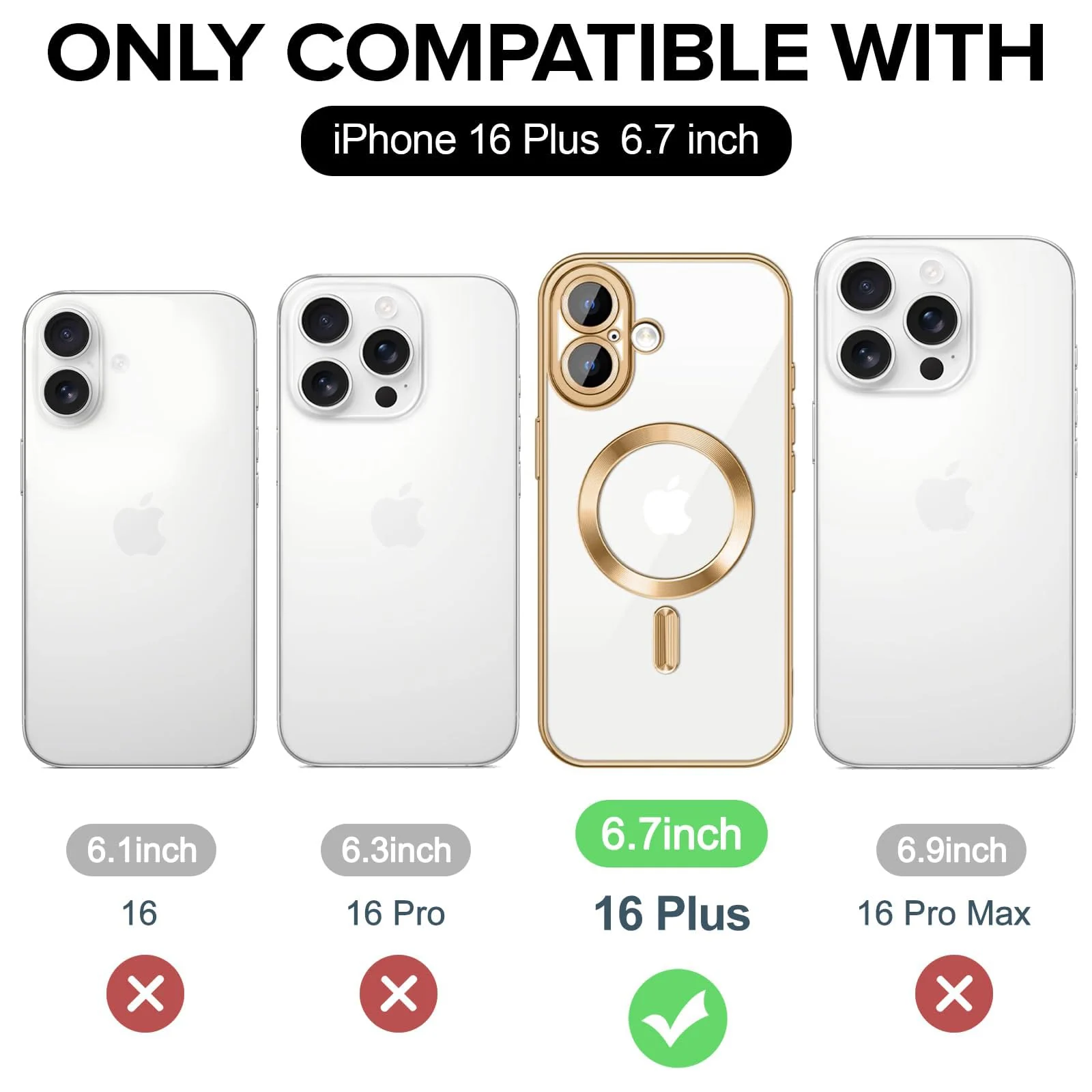 DL3 Mobilak Clear MagSafe-Compatible Magnetic Case for iPhone 16+ Plus 6.7 with Camera Protection and Shockproof Design - Gold