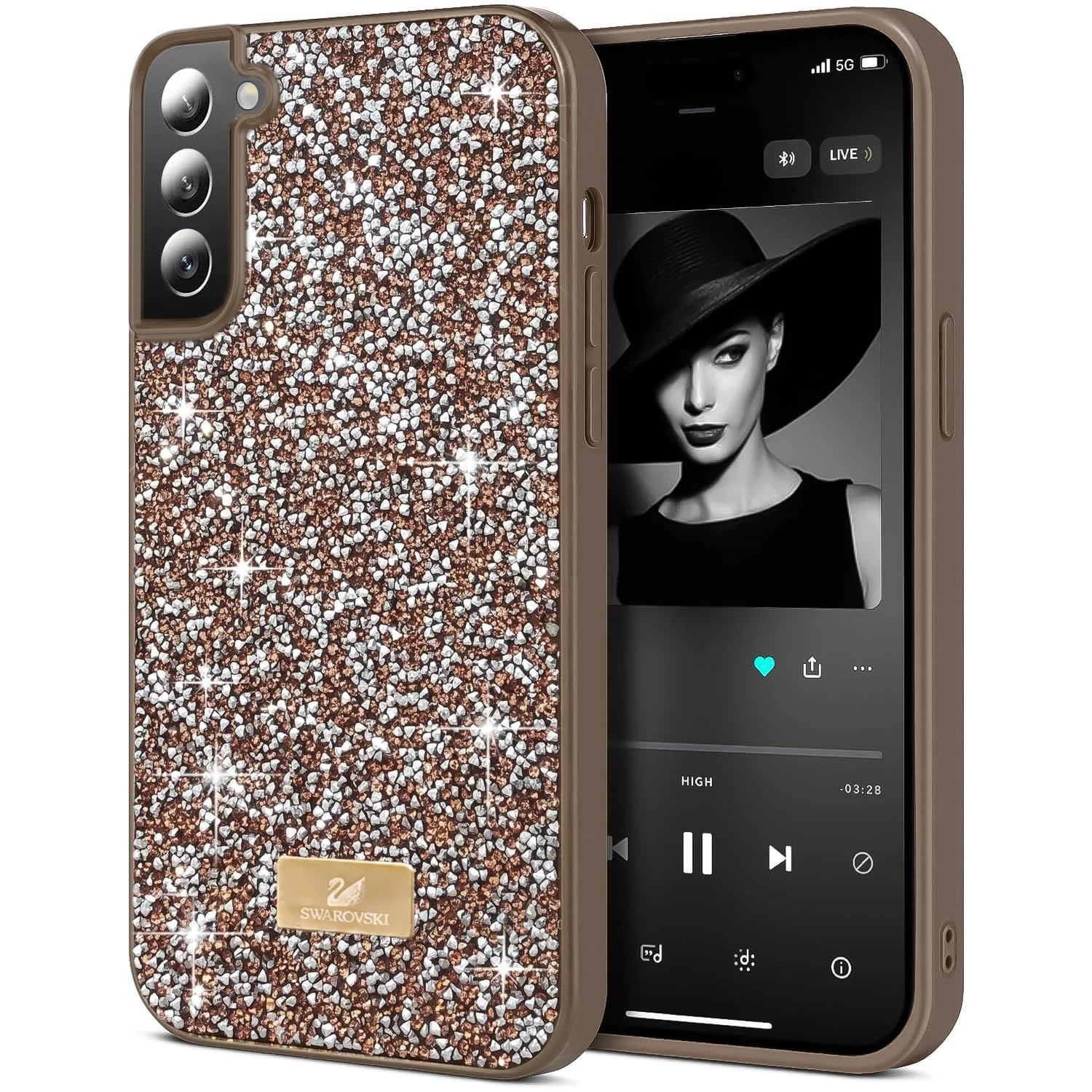 Case For Samsung Galaxy S22 5G Case Glitter, Sparkle Diamond Crystal Bling Case with Bling, Ultra Thin Lightweight Full Body Shockproof Anti-Scratch Protective Cover - Black
