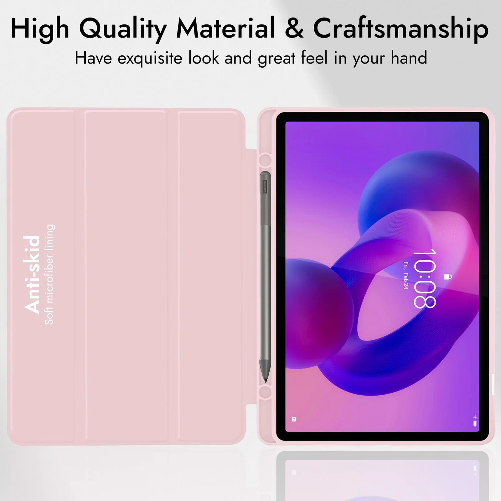 "DL3 Mobilak Cover Compatible with Lenovo Tab M11/Tab K11 LTE 11"" 2024 TB330FU Tablet Case with Pencil Holder, Soft TPU Back Trifold Stand Protective Smart Cover Flip, Auto Wake&Sleep - Rose Gold"