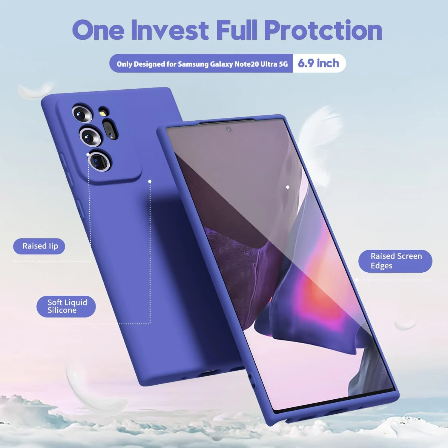 DL3 Mobilak Samsung Galaxy Note 20 Ultra Case, Soft Flexible Silicone Gel Rubber Bumper Cover, Full Body Shockproof Protective Phone Case - Light Blue