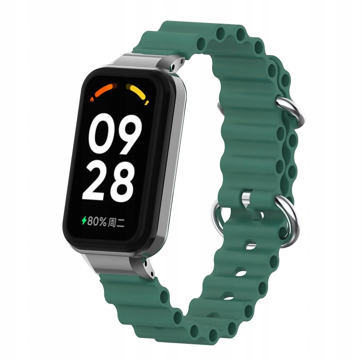 DL3 Mobilak Ocean Strap Compatible with Xiaomi Redmi Band 2/Smart Band 8 Active, Adjustable Silicone Band with Metal Buckle and Frame for Women and Men - Green