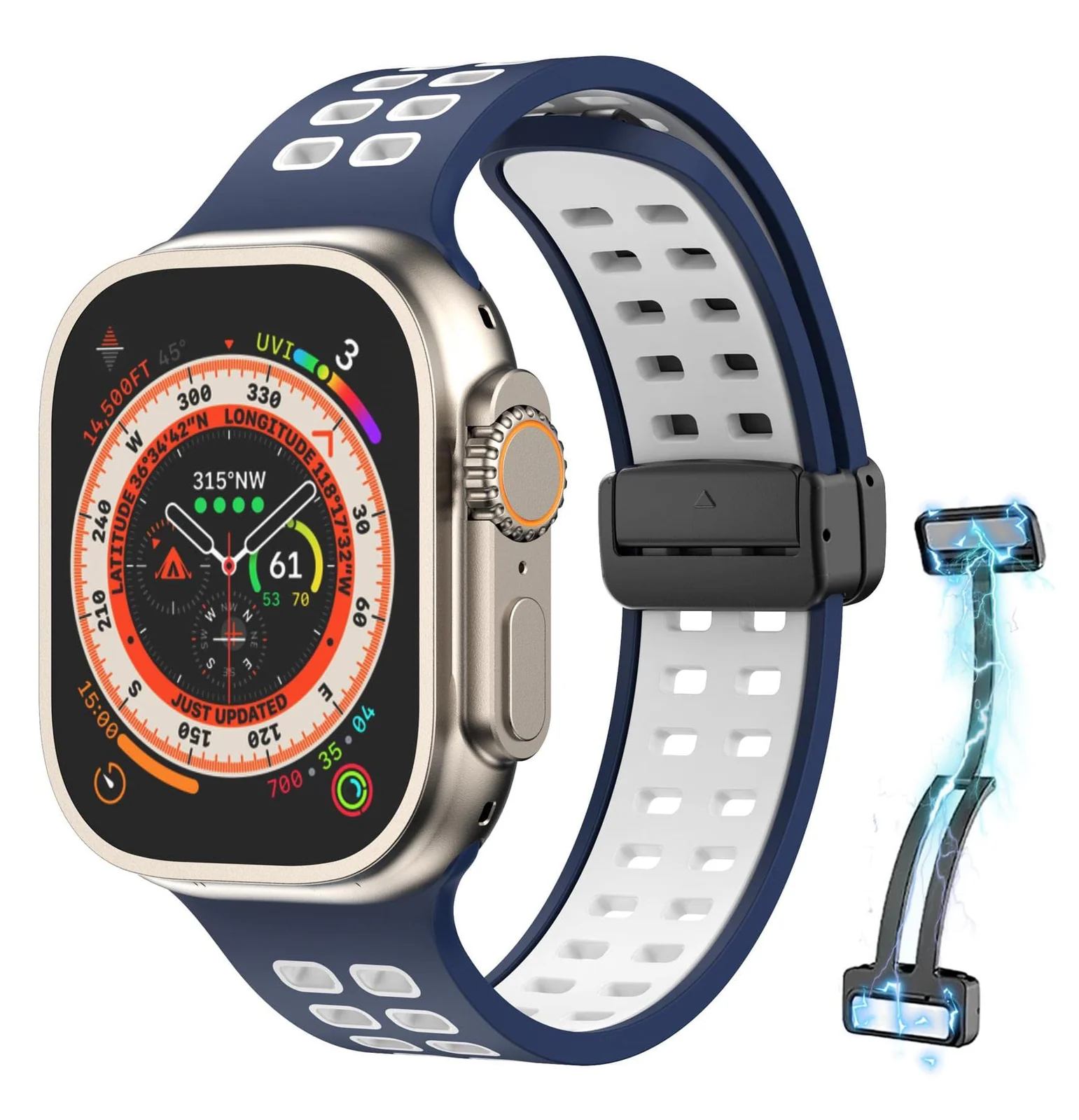 DL3 Mobilak Compatible with Apple Watch Ultra Band 49mm 45mm 44mm 42mm 41mm 40mm 38mm, Silicone Strap with Magnetic for iWatch Ultra SE Series 9 8 7 6 5 4 3 2 1 (38mm/40mm/41mm) - Blue White