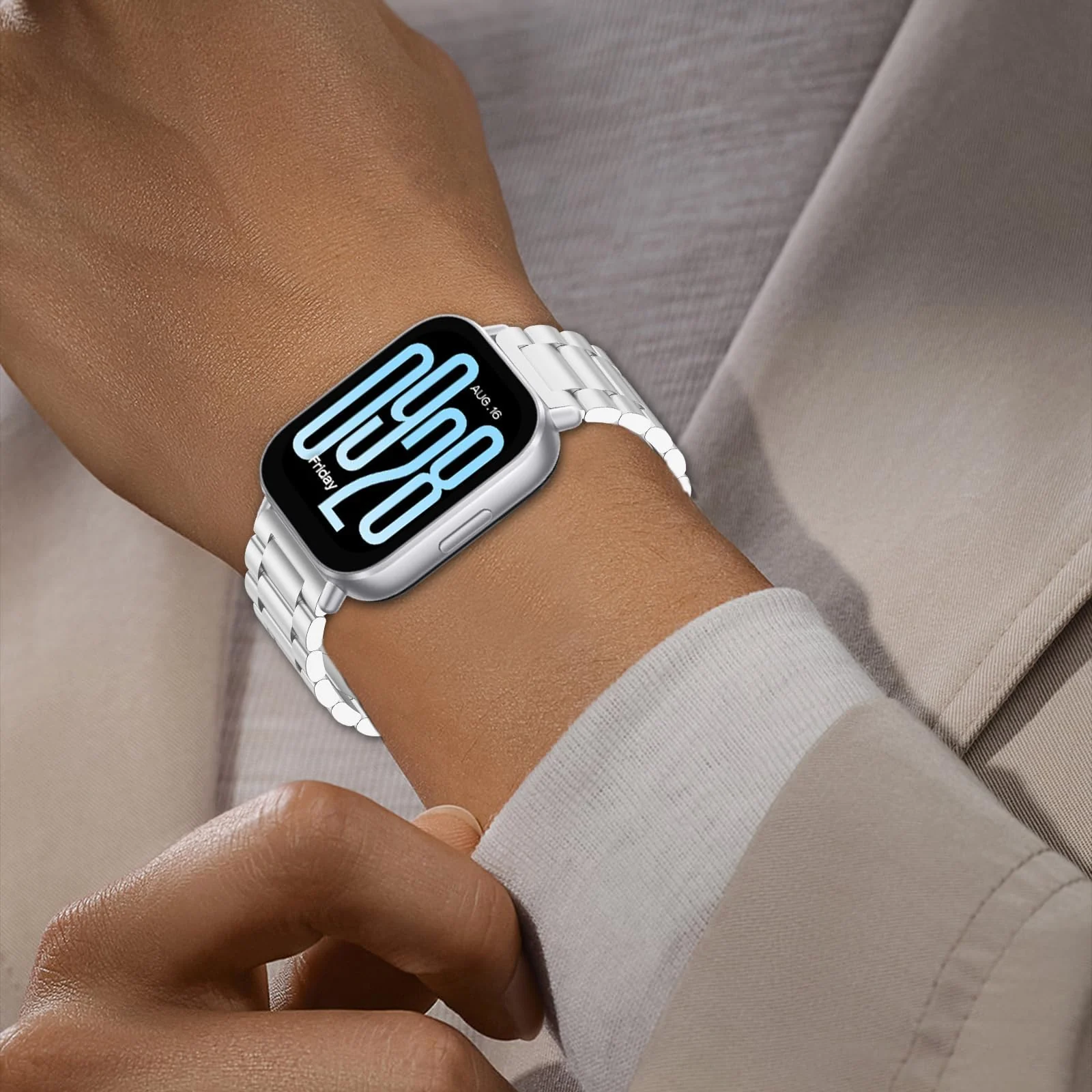 DL3 Mobilak Metal Bracelet Compatible with Xiaomi Redmi Watch 5 Active/Redmi Watch 5 Lite, 22mm Stainless Steel Replacement Band with Folding Clasp, Adjustable Replacement Bracelet Wristband - Silver