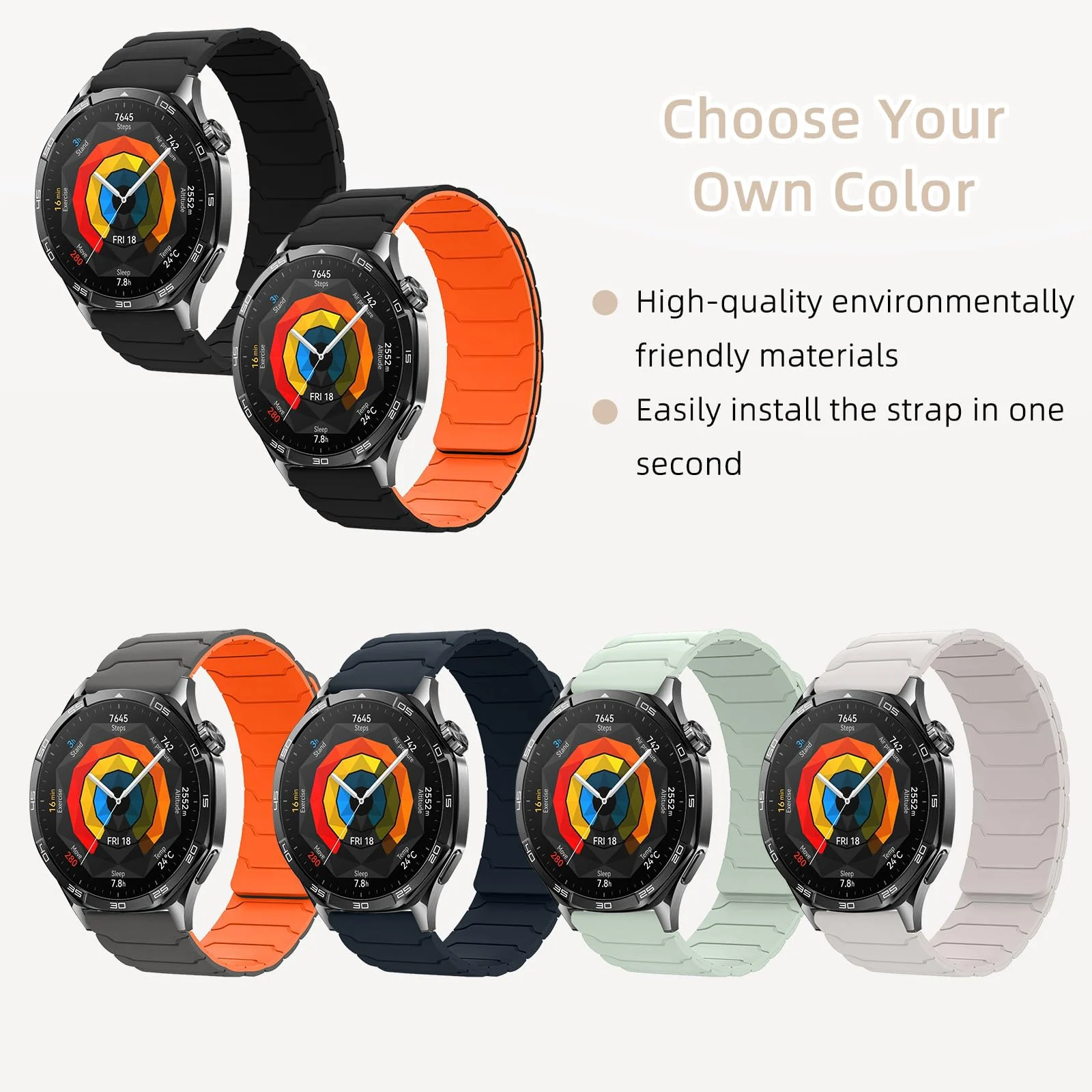 DL3 Mobilak 22mm Silicone Magnetic Strap for Xiaomi Redmi Watch 5 Active/5 Lite/Samsung Galaxy Watch 46mm/Watch 3 45mm/Gear S3/Huawei watch (GT6 GT5 GT4 GT3 GT2 GT 46MM)/GT2E/GT6 Pro/GT 5 Pro/Amazfit GTR4/Bip 6 - Off-white