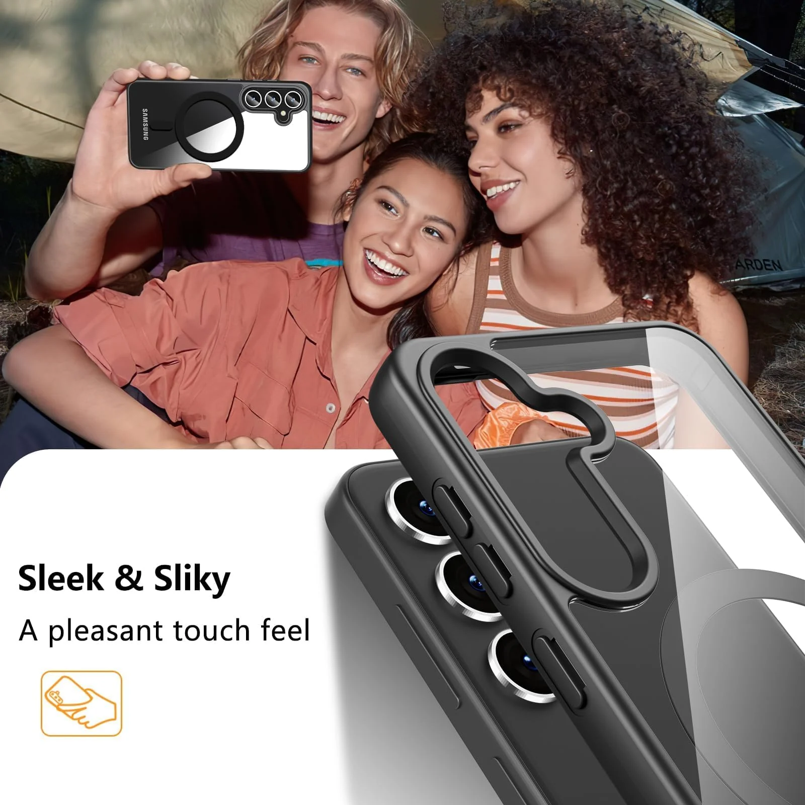 DL3 Mobilak Clear MagSafe-Compatible Magnetic Case for Samsung Galaxy A55 with Camera Protection and Magnetic Car-Mount Support - Black