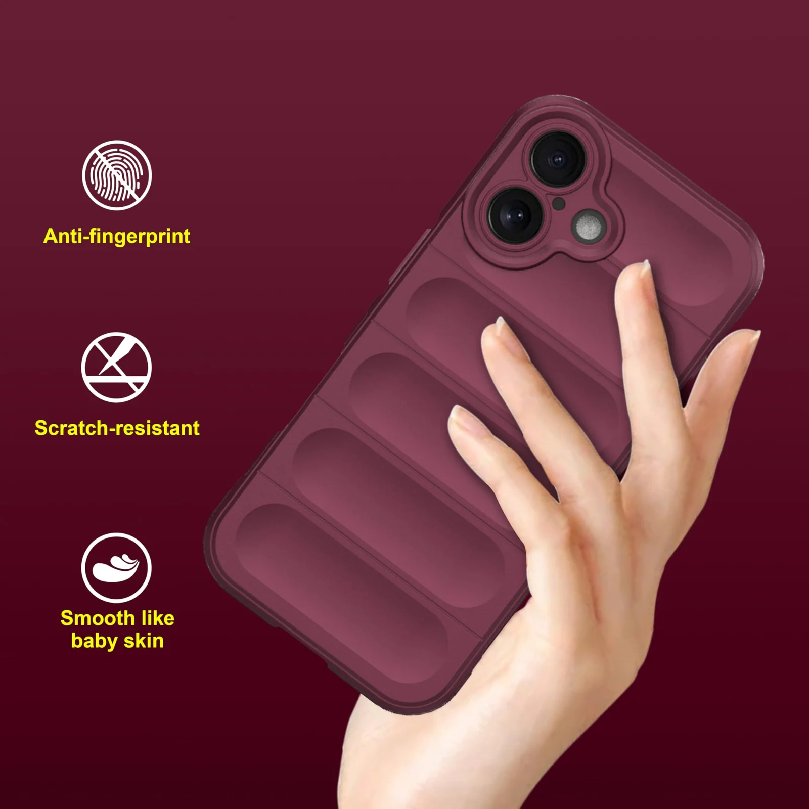 DL3 Mobilak Soft Silicone Protective Case for iPhone 16 with Camera Protection and Shockproof Design - Wine Red
