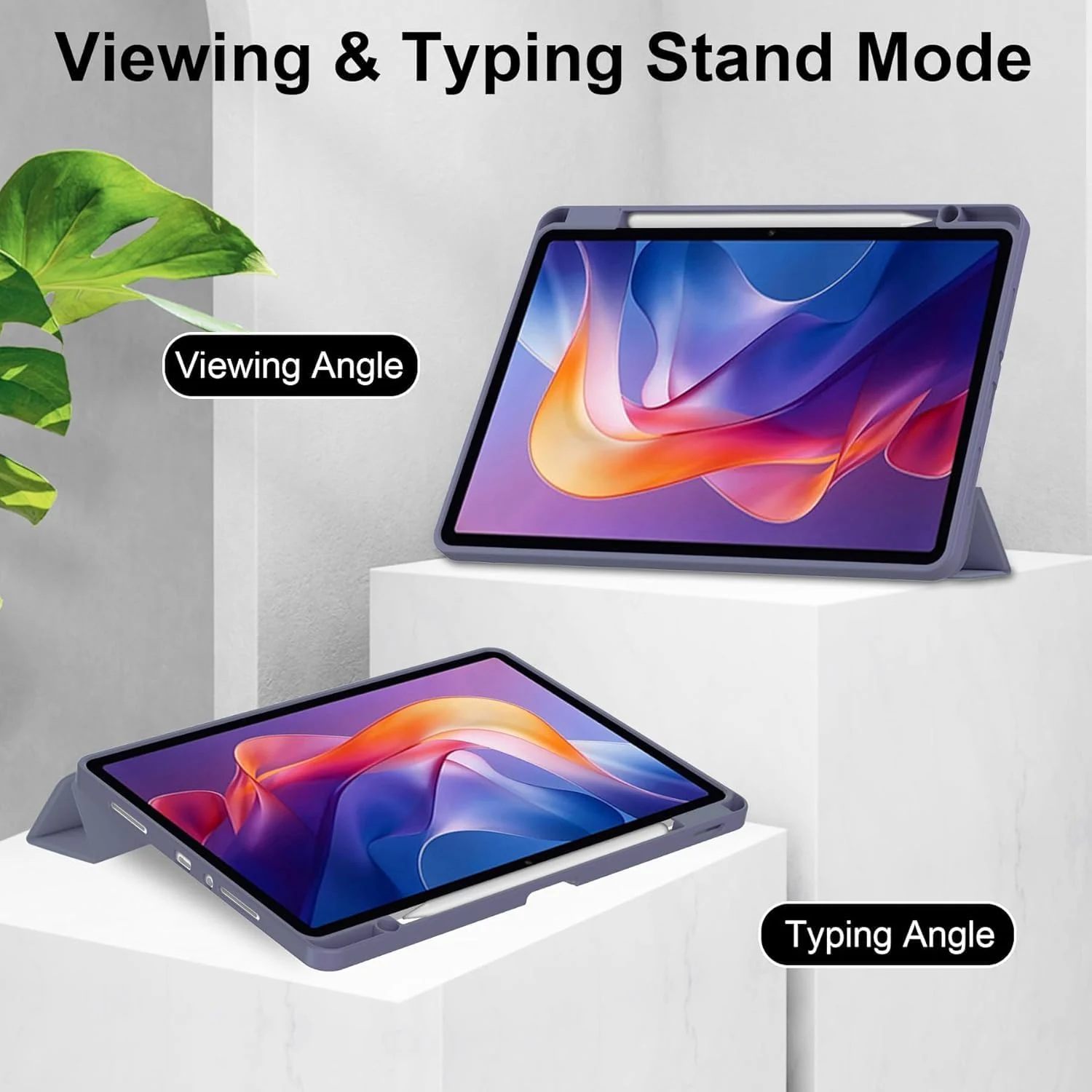DL3 Mobilak Case for Xiaomi Redmi Pad 2 2025 11 inch with Built-in Pencil Holder, Clear Transparent PC Back, Shockproof Tri-Fold Stand Tablet Cover, Auto Wake/Sleep - Lavender