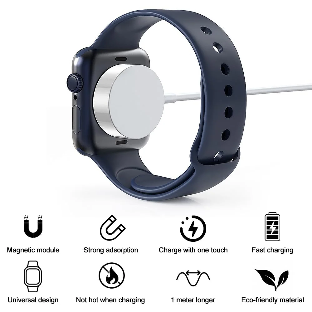 DL3 Mobilak 2025 Upgraded Metal Magnetic Charging Cable for Apple Watch Charger, [USB-C Port] Wireless Charging Cable Compatible with iWatch Series Ultra/10/9/8/7/6/SE/SE2/5/4/3/2 [1M] - White