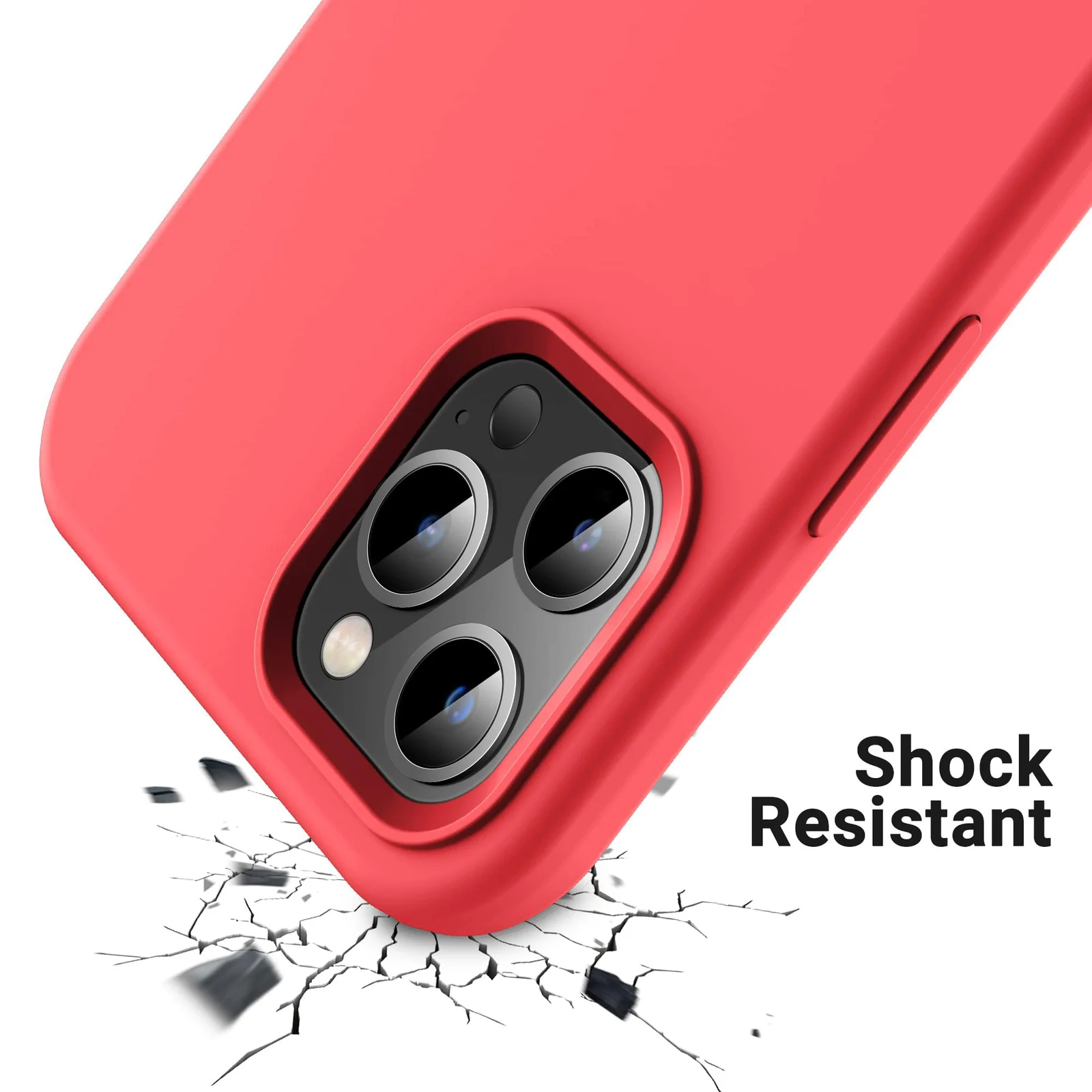 "DL3 Mobilak Compatible with iPhone 15 Pro Case 6.1"", Slim Liquid Silicone 3 Layers Full Covered Soft Gel Rubber Cover Protective Phone Case with Anti-Scratch Microfiber Lining - Neon Coral"