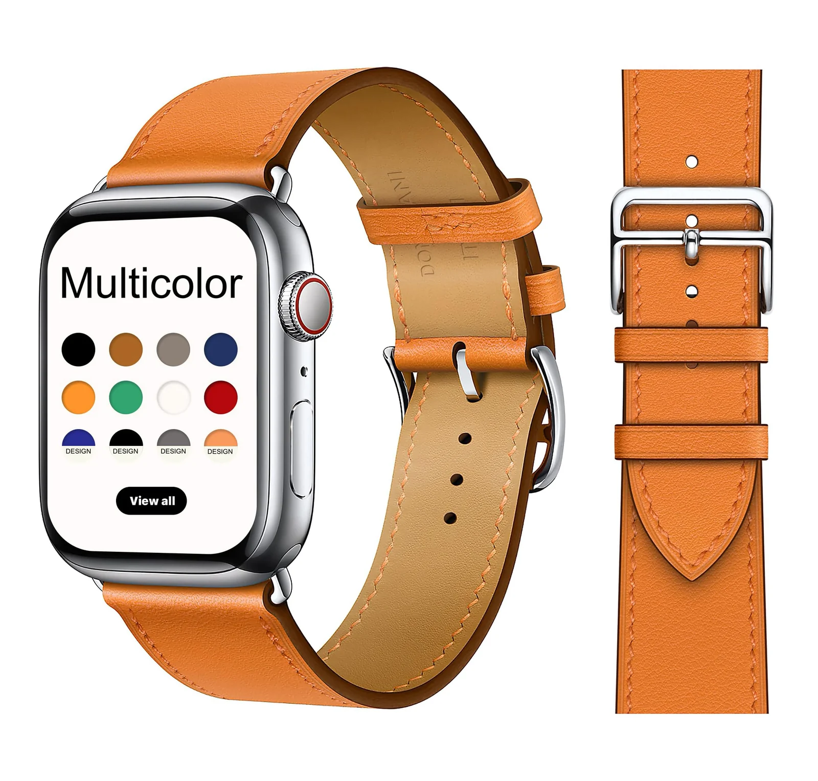 DL3 Mobilak Compatible with Apple Watch Band 49mm 46mm 45mm 44mm 42mm Leather Band Replacement Strap, Soft Leather Bracelet for iWatch Series 11 10 9 8 7 6 5 4 SE SE2 Ultra 3 2 1 - Orange