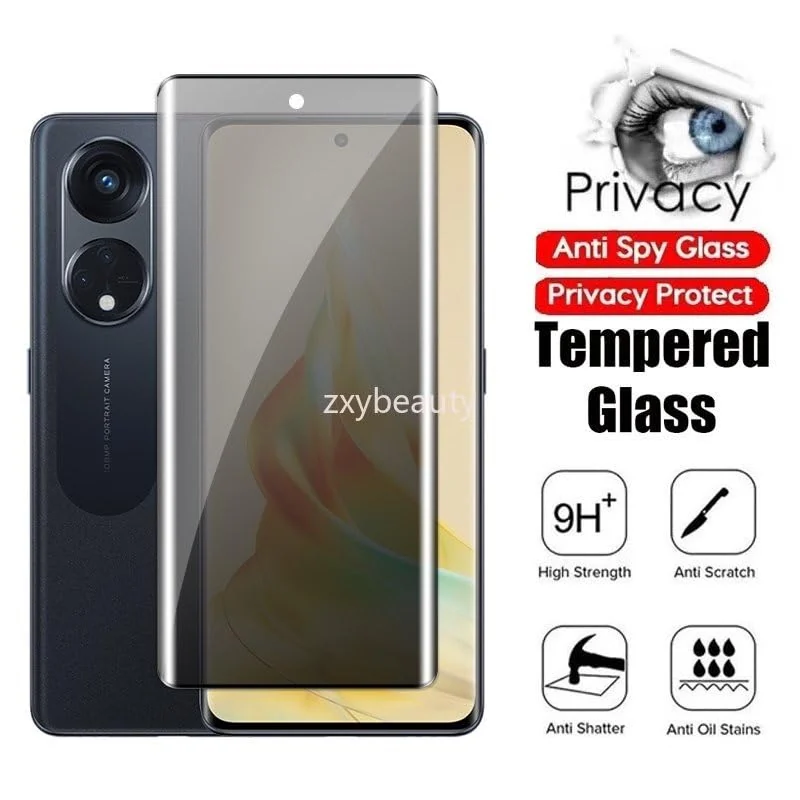 DL3 Mobilak Screen Protector for OPPO Reno 8T 5G Glass Fingerprint Reader Support 3D Curved Anti-Spy Tempered Glass Screen Protector - Privacy