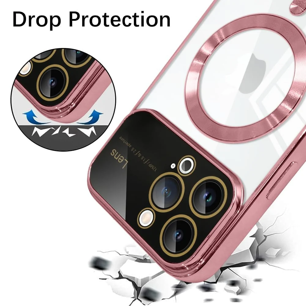 DL3 Mobilak Clear MagSafe-Compatible Magnetic Case for iPhone 13 Pro Max 6.7 Inch with Camera Protection and Shockproof Design - Pink