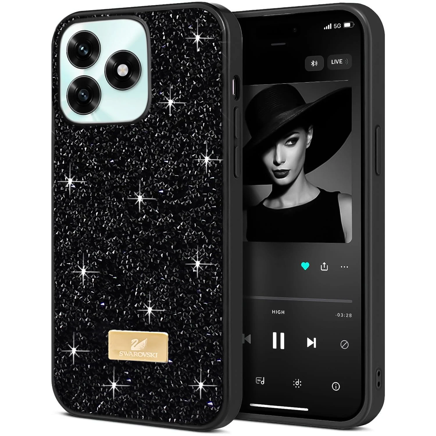 DL3 Mobilak Case for Honor X5c Plus Glitter, Sparkle Diamond Crystal Bling Case with Bling, Ultra Thin Lightweight Full Body Shockproof Anti-Scratch Protective Cover - Black