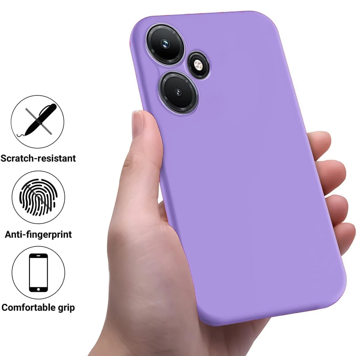 DL3 Mobilak Liquid Silicone Protective Case with Soft Microfiber Lining with Full Camera Protection for Infinix Hot 30i - Light Purple