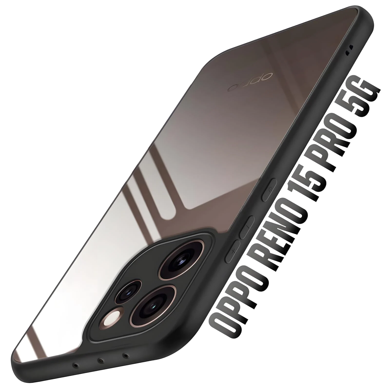 DL3 Mobilak Clear PC and TPU Protective Case for OPPO Reno15 Pro 5G with Camera Protection and Military-Grade Protection - Black