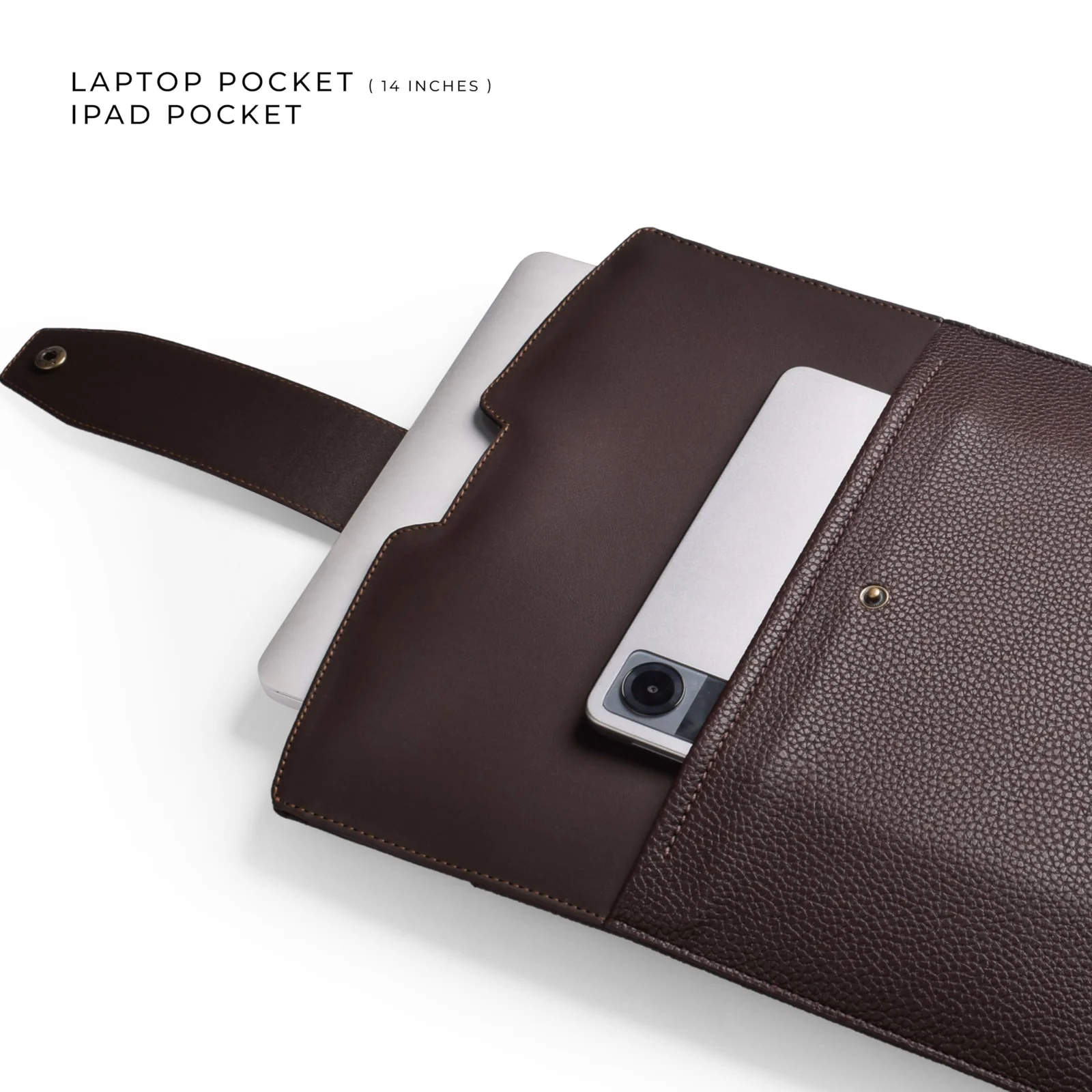Mobigon Professional Laptop Sleeve for 14-inch Laptops, Premium Synthetic Leather Business Case, Portable Carrying Bag Compatible for iPad, Tablet, Lenovo, HP, Dell, Asus, MacBook - Brown