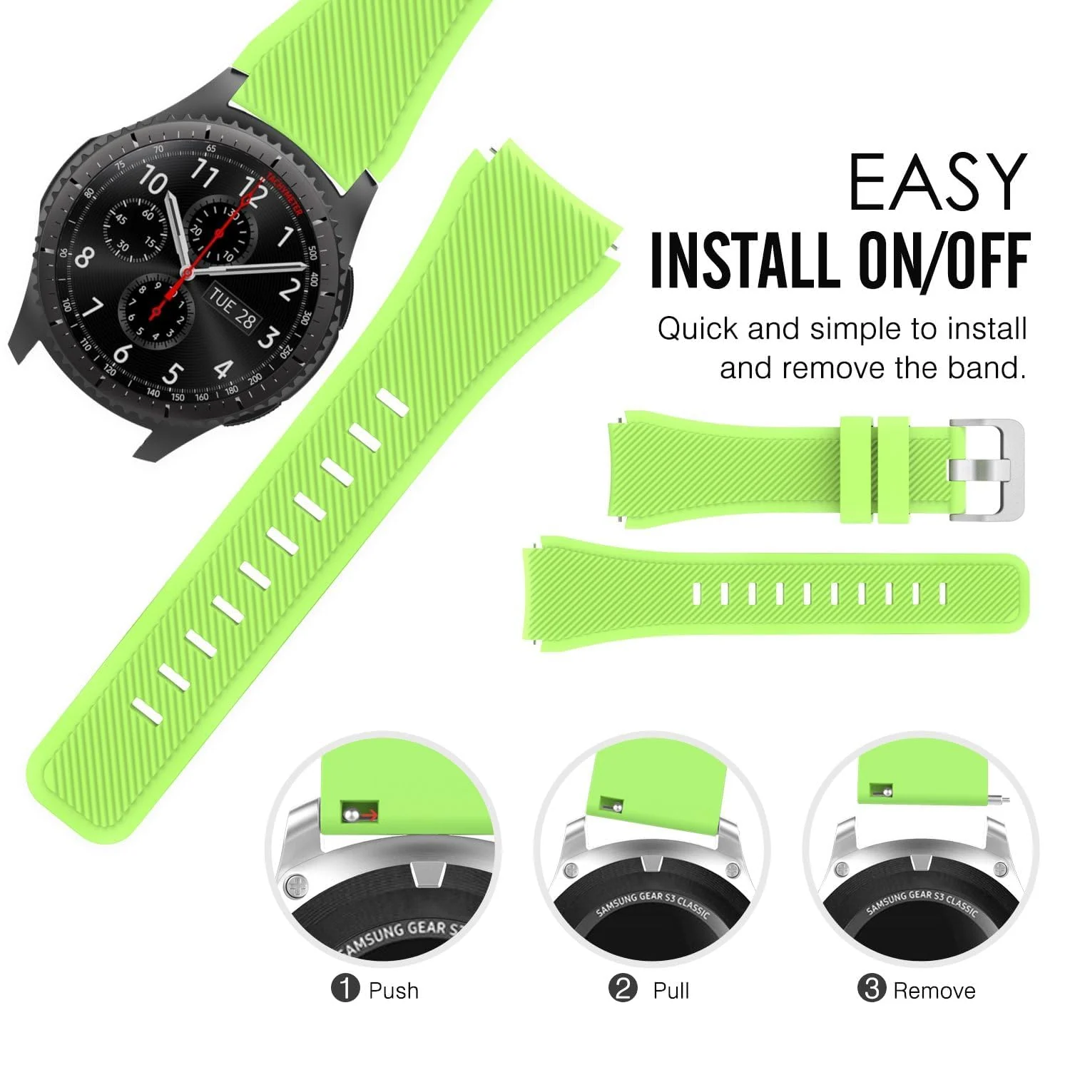 DL3 Mobilak Sport Silicone Band 20MM Strap For Samsung Gear Sport/Watch 6/5/4/5 Pro 45mm/S2 classic/active 2 40mm 44mm/Amazfit GTS/2/2e/GTS3/3 Pro/2 Mini/3 Mini/Bip 3/Bip 3 Pro - Green