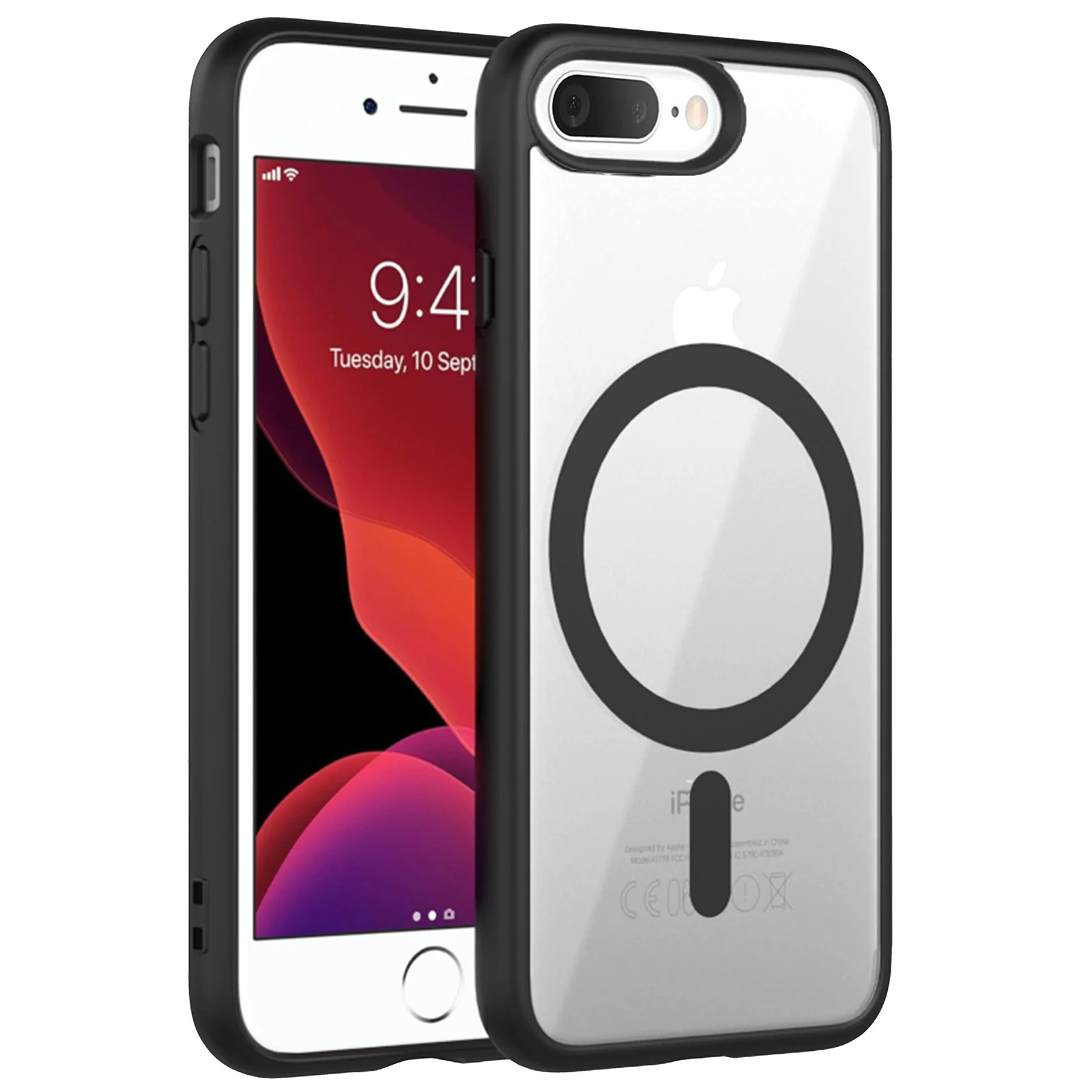 DL3 Mobilak Clear TPU Case for iPhone 7 Plus / 8 Plus, Compatible with MagSafe accessories, Camera protection, Shock-absorbing protection - Black