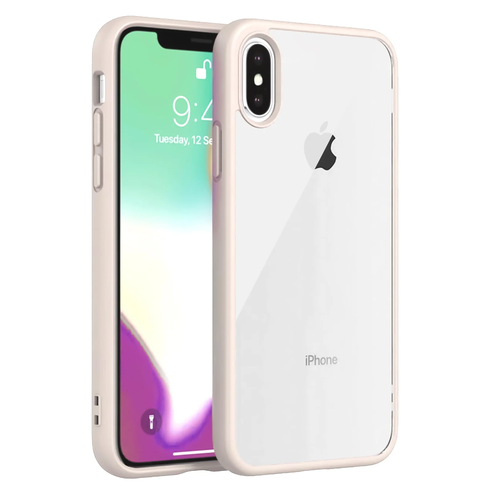 DL3 Mobilak Clear PC and TPU Protective Case for iPhone X / iPhone XS with Camera Protection and Shockproof Design - Pink Sand