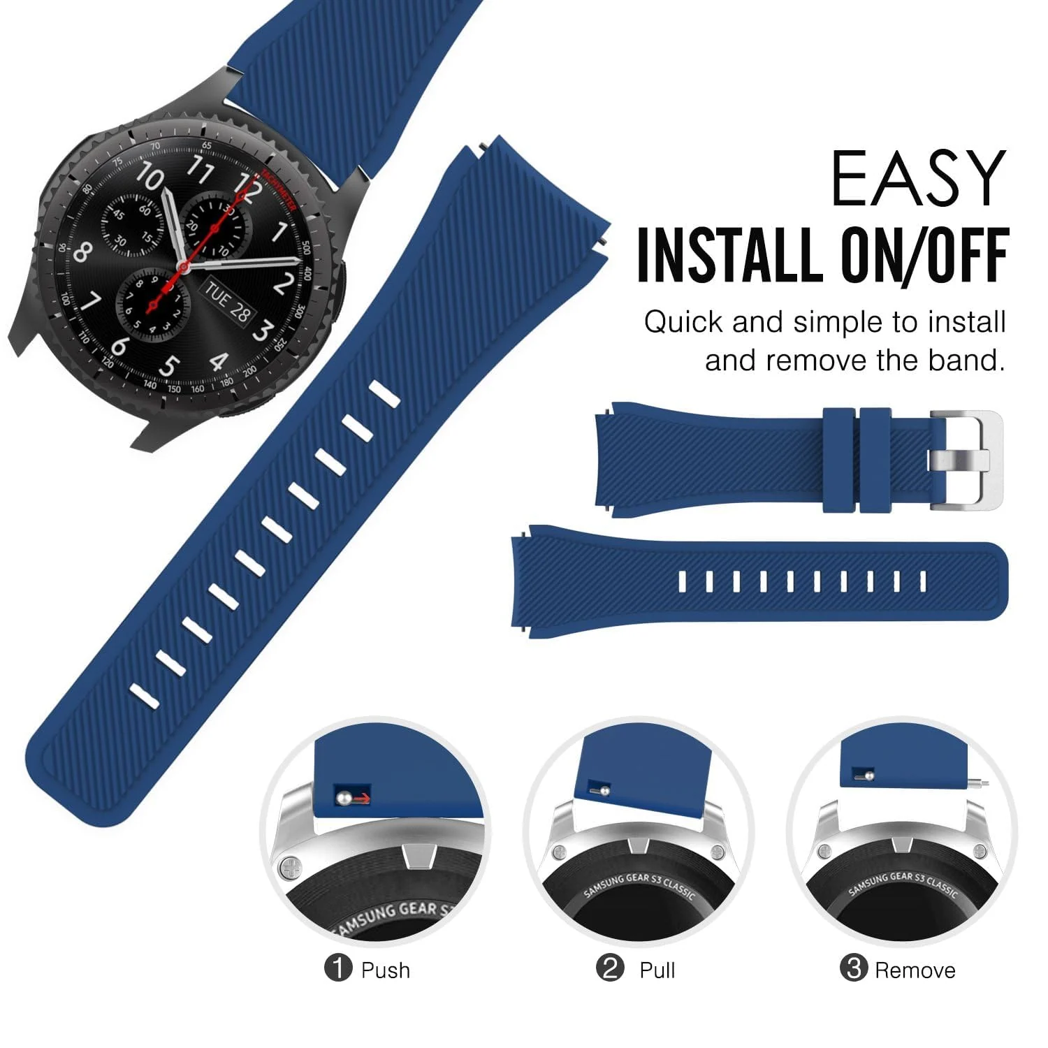 DL3 Mobilak Sport Silicone Band 20MM Strap For Samsung Gear Sport/Watch 6/5/4/5 Pro 45mm/S2 classic/active 2 40mm 44mm/Amazfit GTS/2/2e/GTS3/3 Pro/2 Mini/3 Mini/Bip 3/Bip 3 Pro - Blue