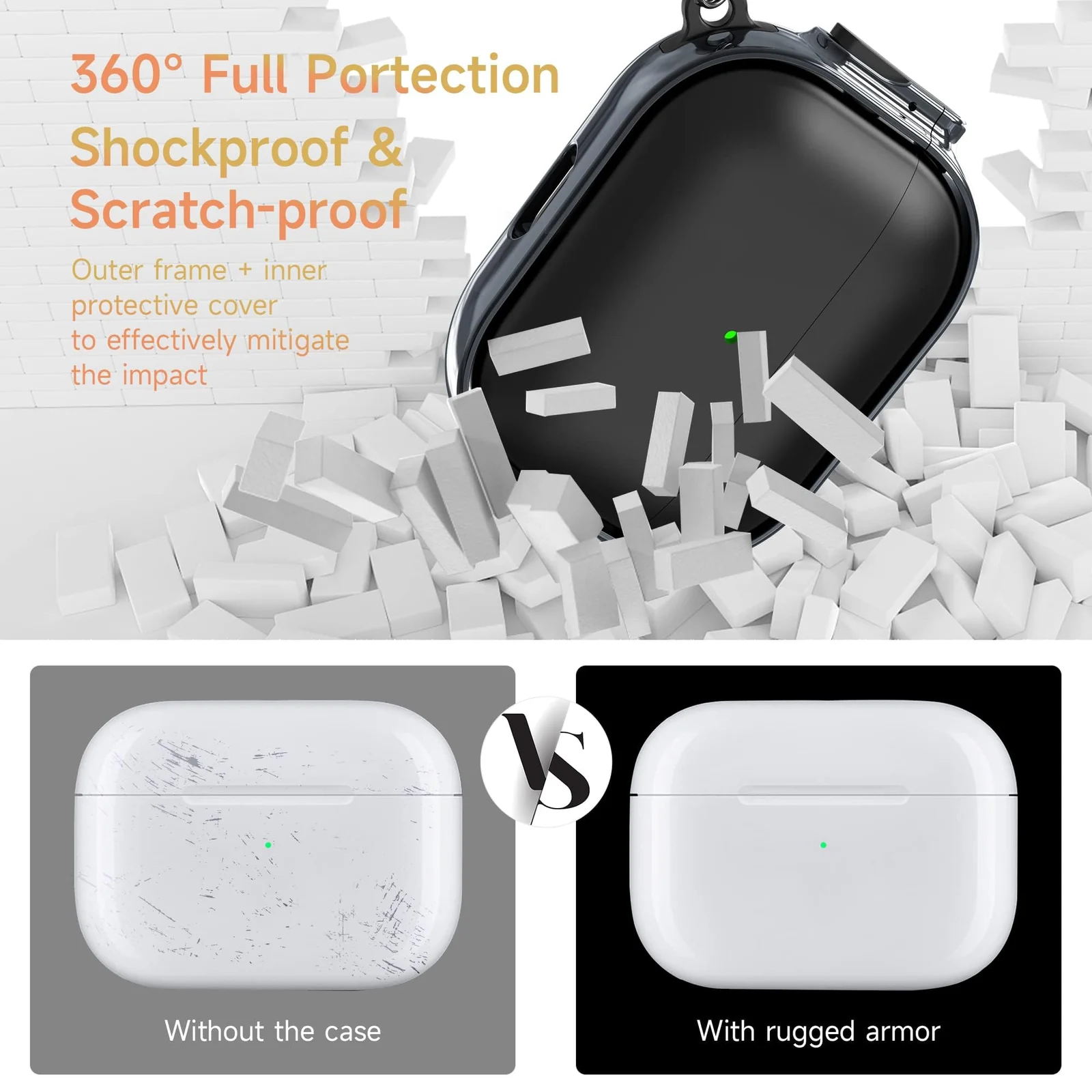 DL3 Mobilak Compatible with AirPods Pro 2 Case, Cover with Lock, Front LED Visible Dual Layer Dust Guard Shockproof Full Protective, 2022 AirPods Pro 2nd Generation Case Cover - Black