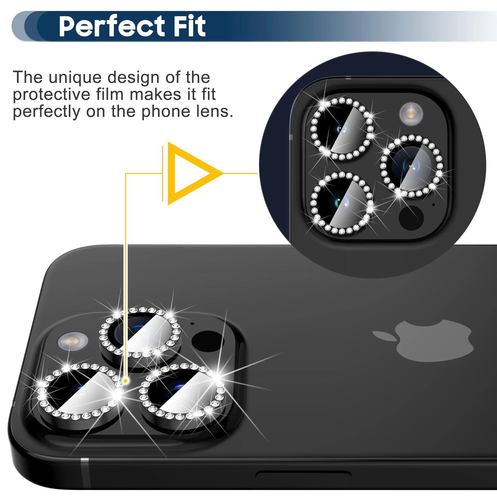 DL3 Mobilak Camera Lens Protector For iPhone 15 Pro/iPhone 15 Pro Max, [Keep Original Shooting] Tempered Glass Screen Protector Metal Individual Camera Cover, Case Friendly - Diamond Black